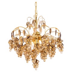 Large Gilt Brass Grape Shape Chandelier by Palwa, Germany, 1970s