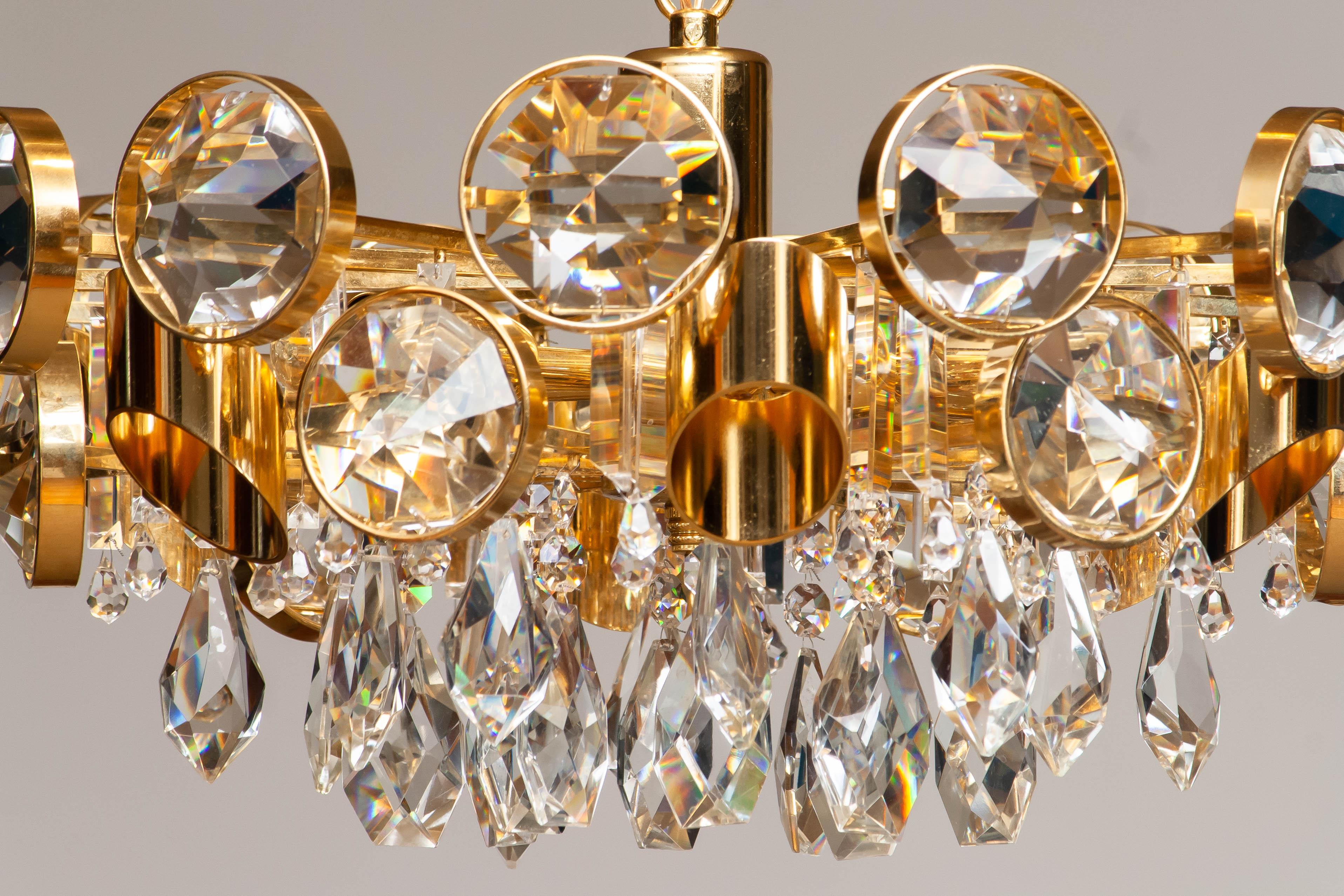Large Gilt Brass With Large Crystals Chandelier By Palwa Austria 1960s For Sale 4