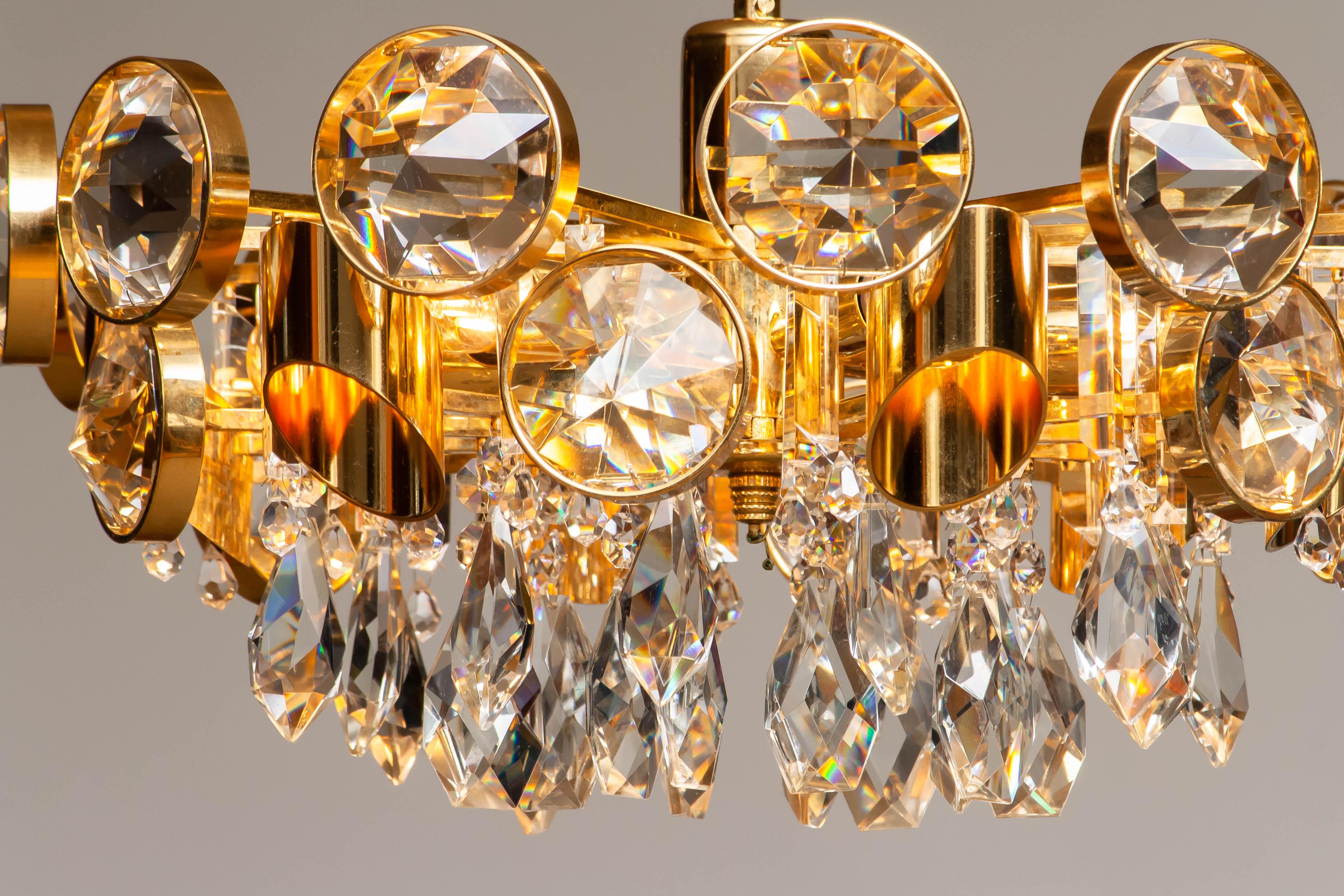 Large Gilt Brass With Large Crystals Chandelier By Palwa Austria 1960s For Sale 5