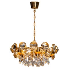 Large Gilt Brass With Large Crystals Chandelier By Palwa Austria 1960s