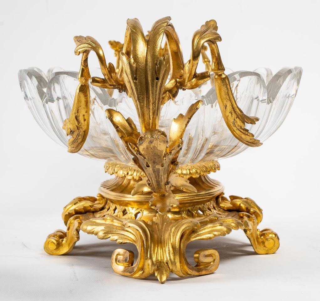 Napoleon III Large gilt Bronze and cut Crystal Bowl