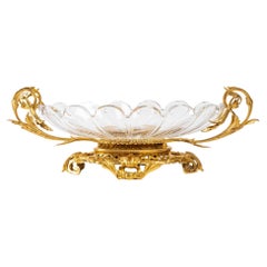 Large gilt Bronze and cut Crystal Bowl