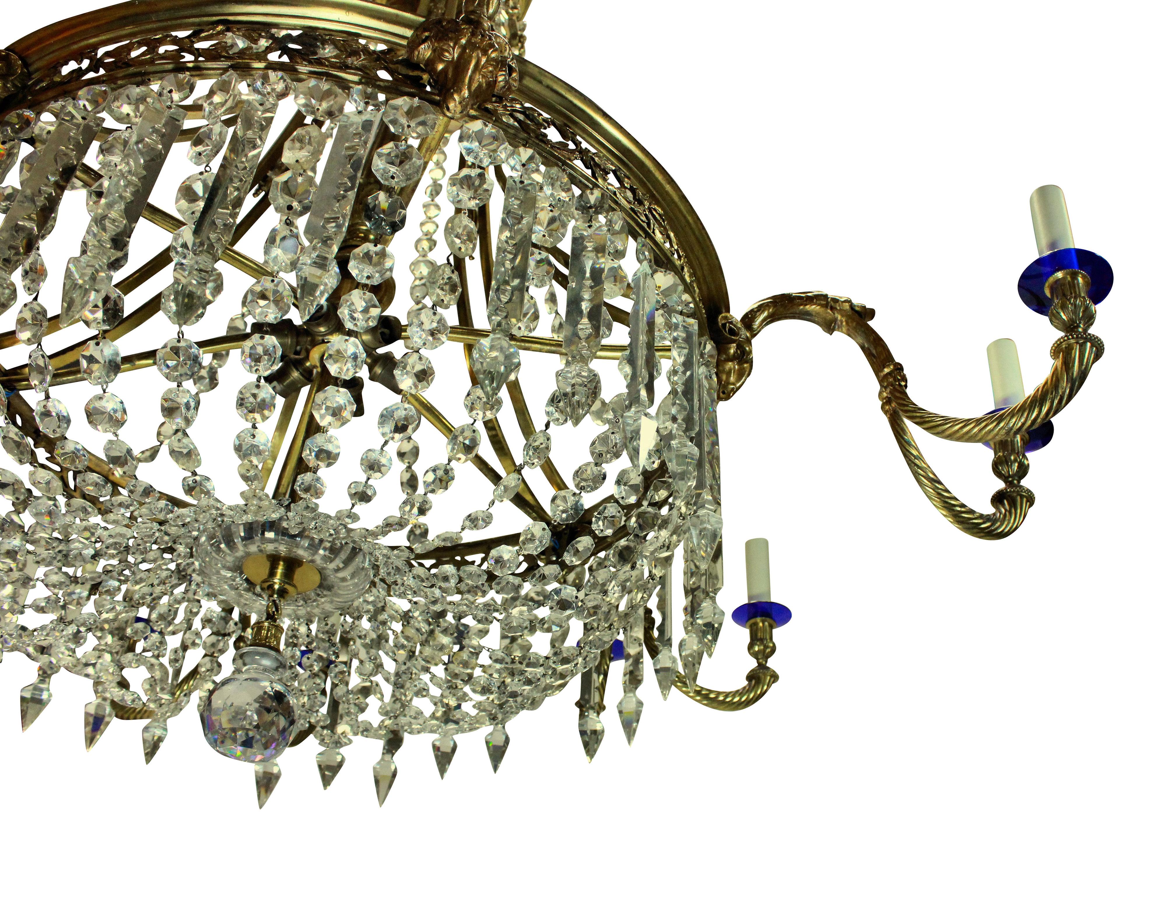 Large Gilt Bronze and Cut Glass Regency Style Chandelier For Sale 5