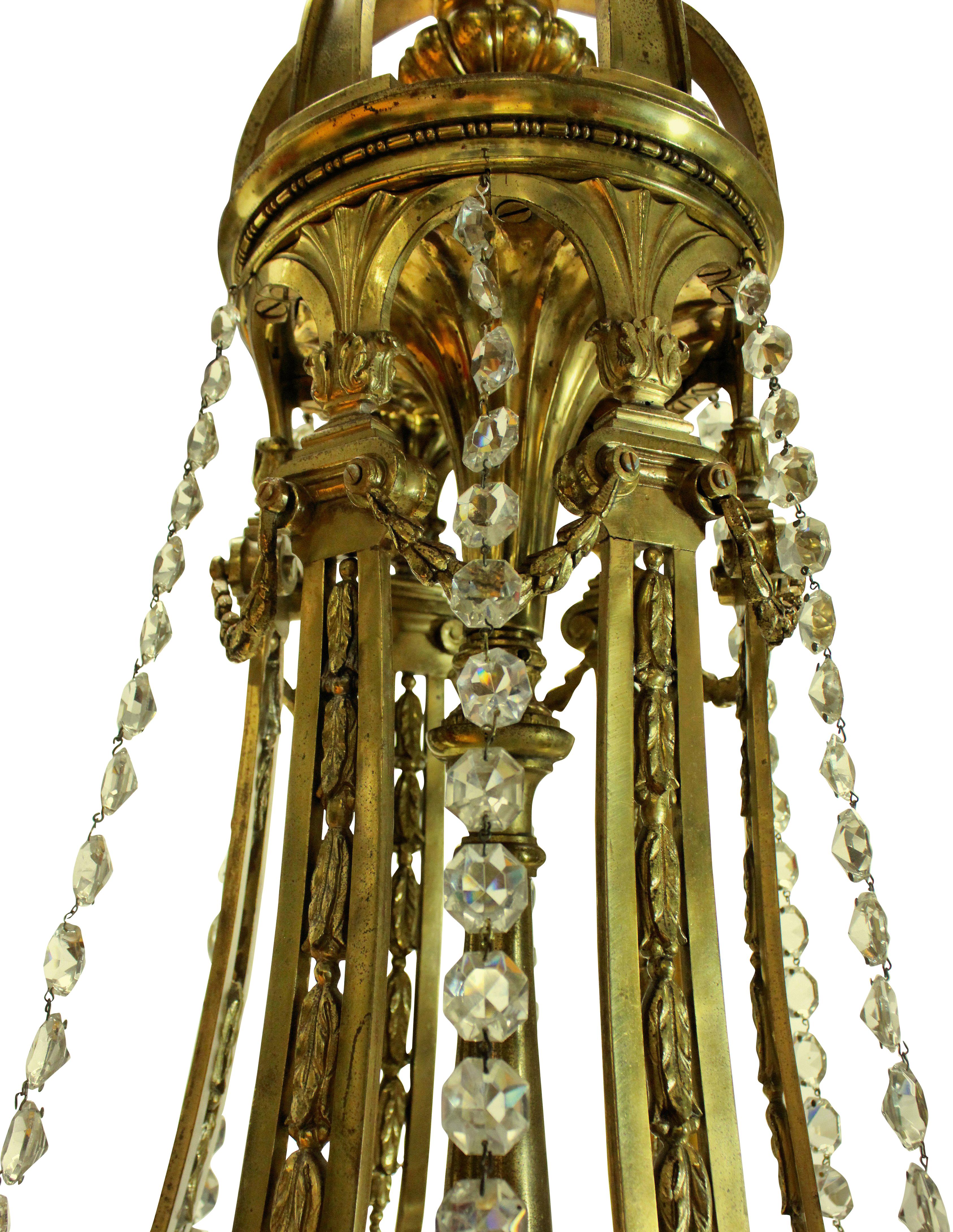 Large Gilt Bronze and Cut Glass Regency Style Chandelier 1