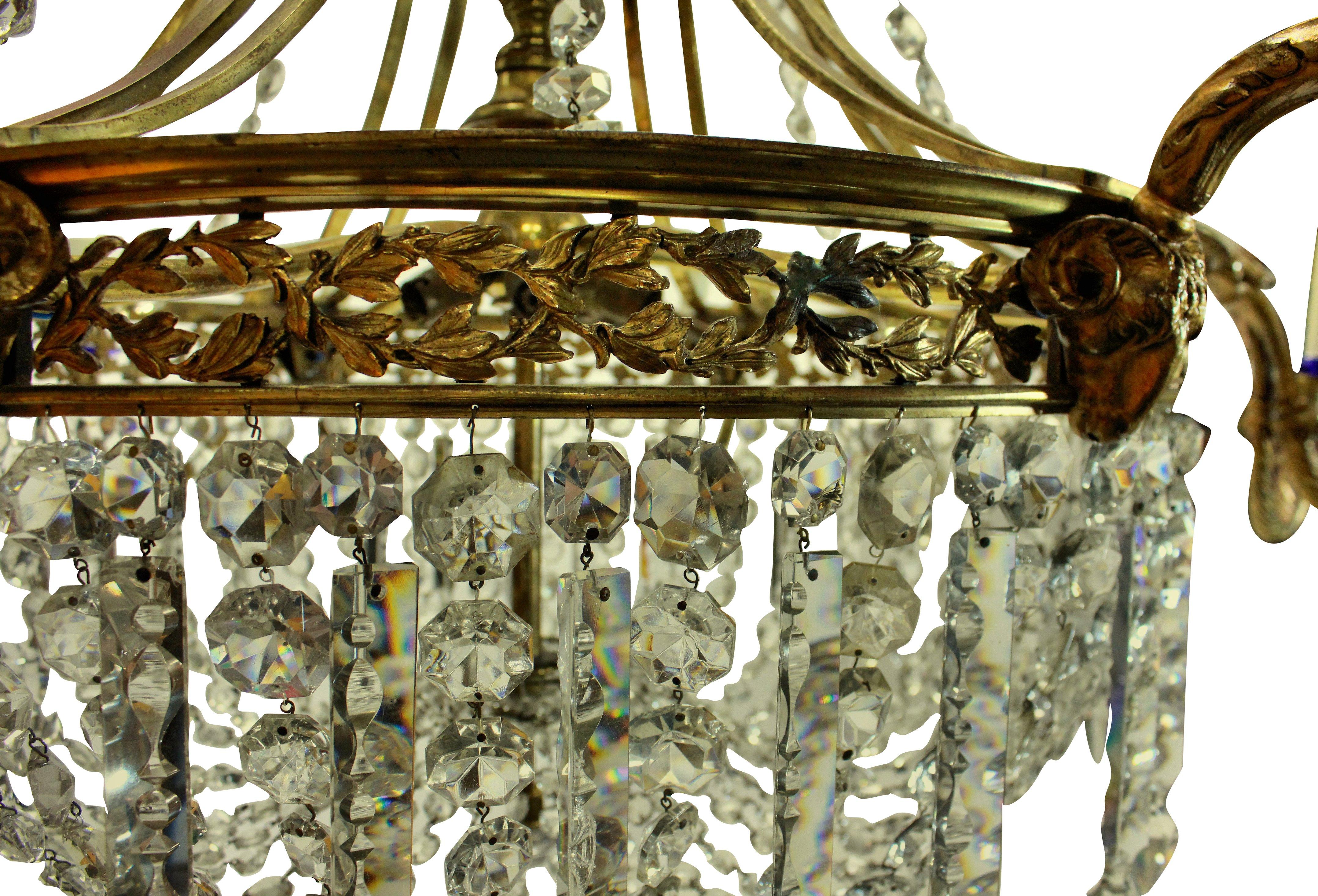 Large Gilt Bronze and Cut Glass Regency Style Chandelier 2