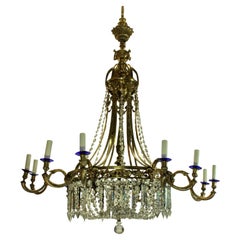 Antique Large Gilt Bronze and Cut Glass Regency Style Chandelier