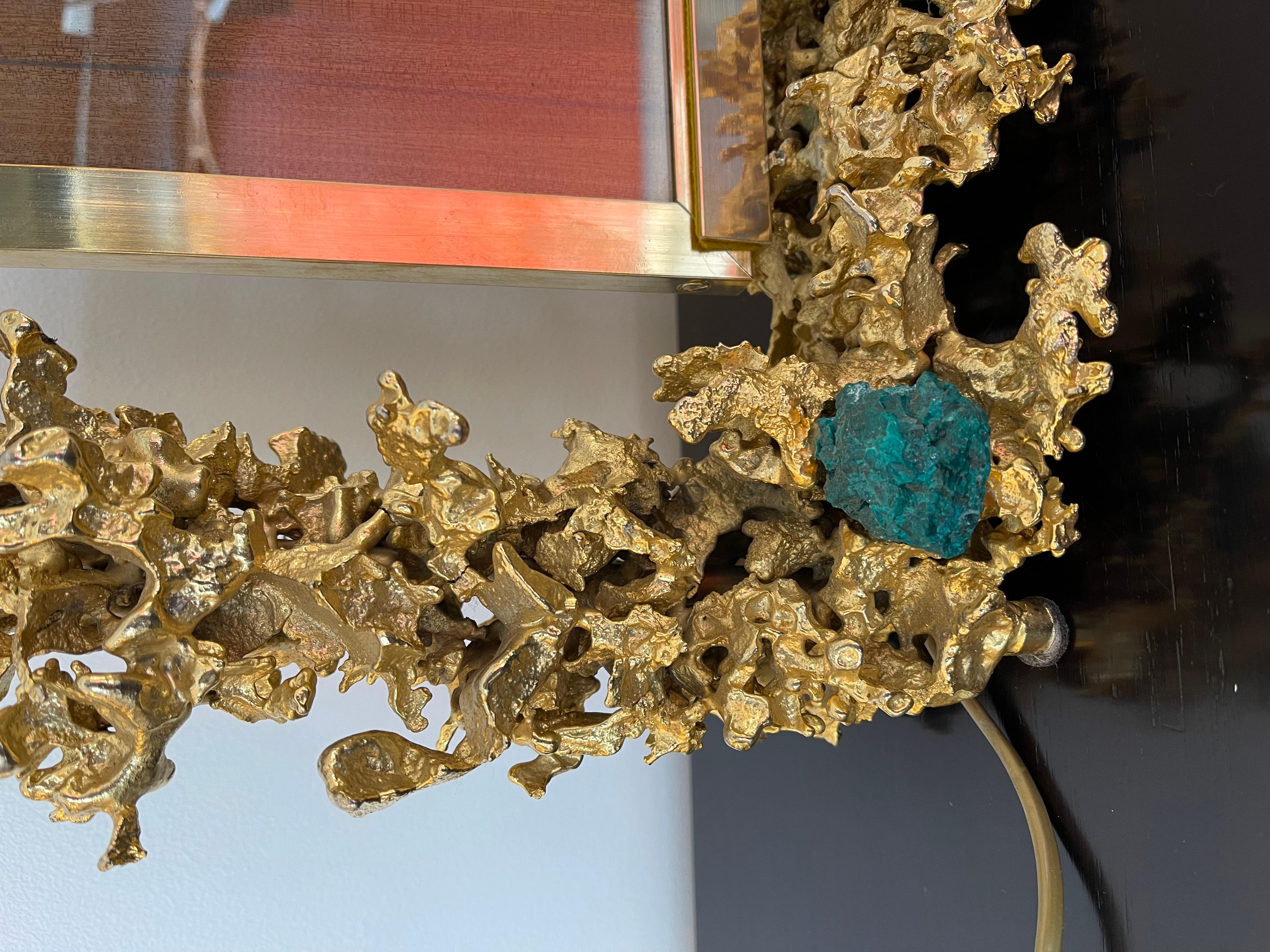 Large Gilt Bronze and Dioptase Lamp Picture Frame by Boeltz, France, 1970s In Good Condition For Sale In SAINT-OUEN, FR