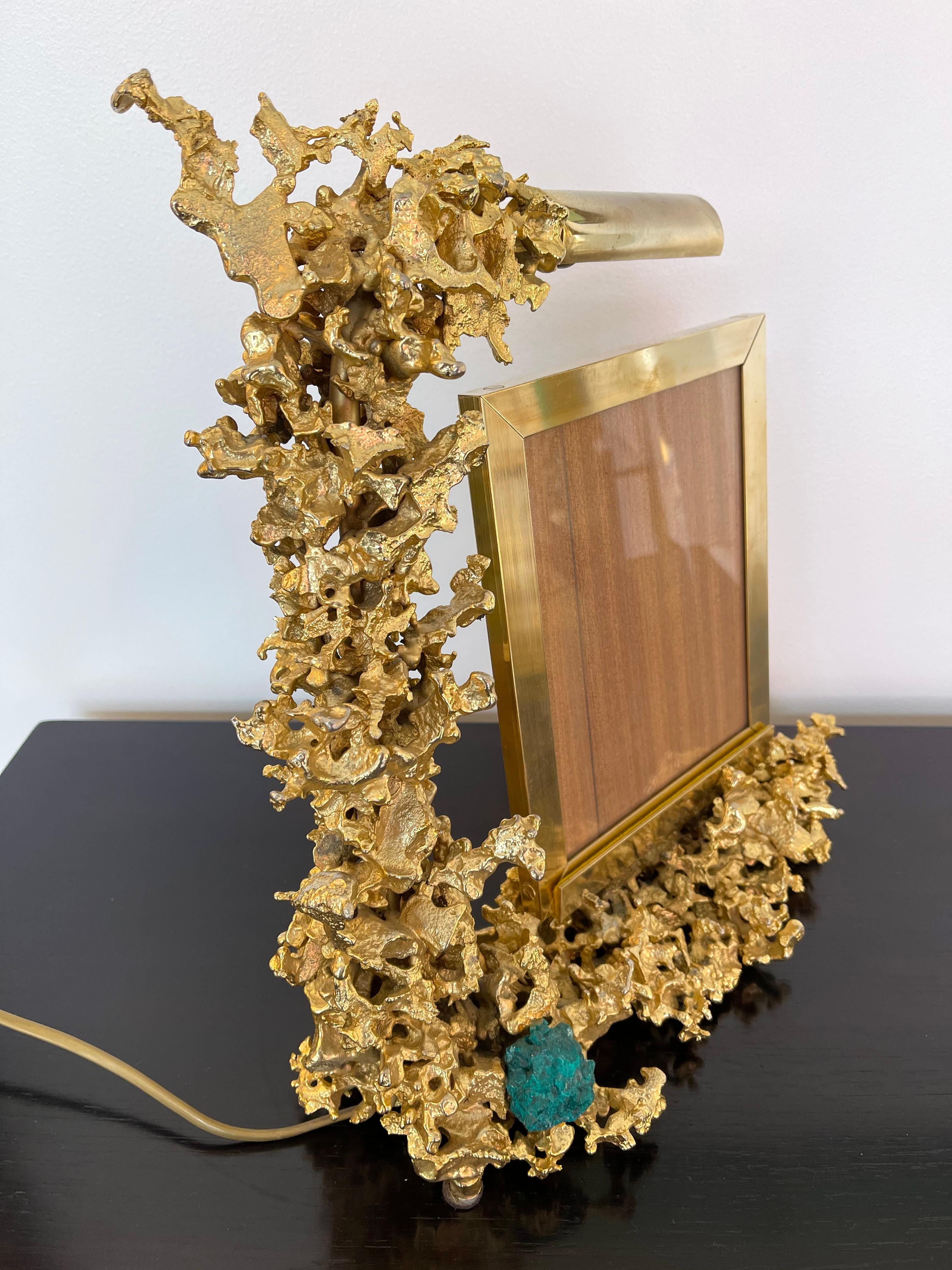 Large Gilt Bronze and Dioptase Lamp Picture Frame by Boeltz, France, 1970s For Sale 1