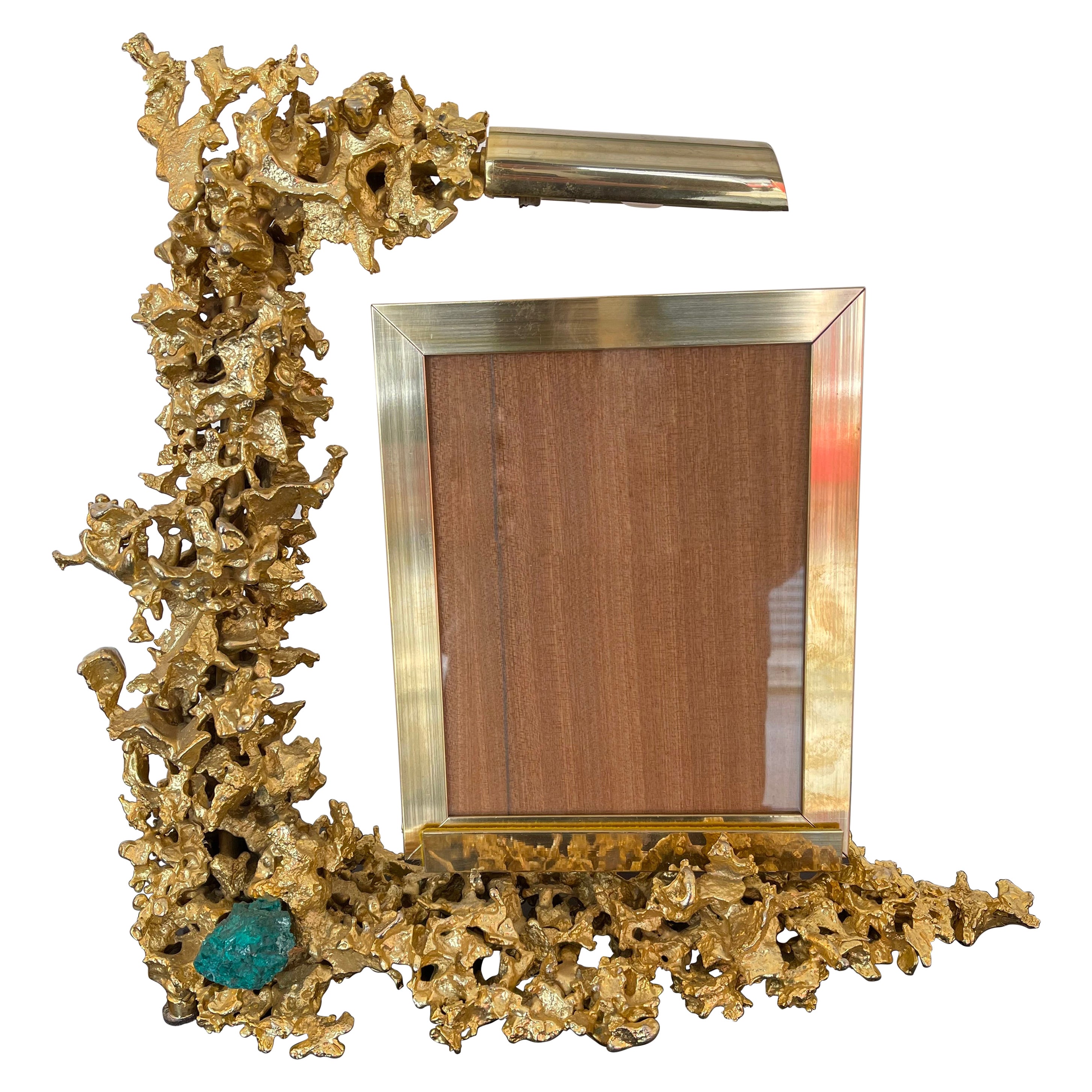 Grand cadre photo de lampe en bronze doré et Dioptase de Boeltz, France, 1970