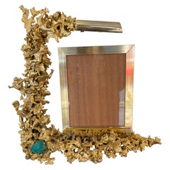 Grand cadre photo de lampe en bronze doré et Dioptase de Boeltz, France, 1970