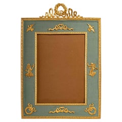 Antique Large gilt bronze and pale green fabric photo frame, 19th century