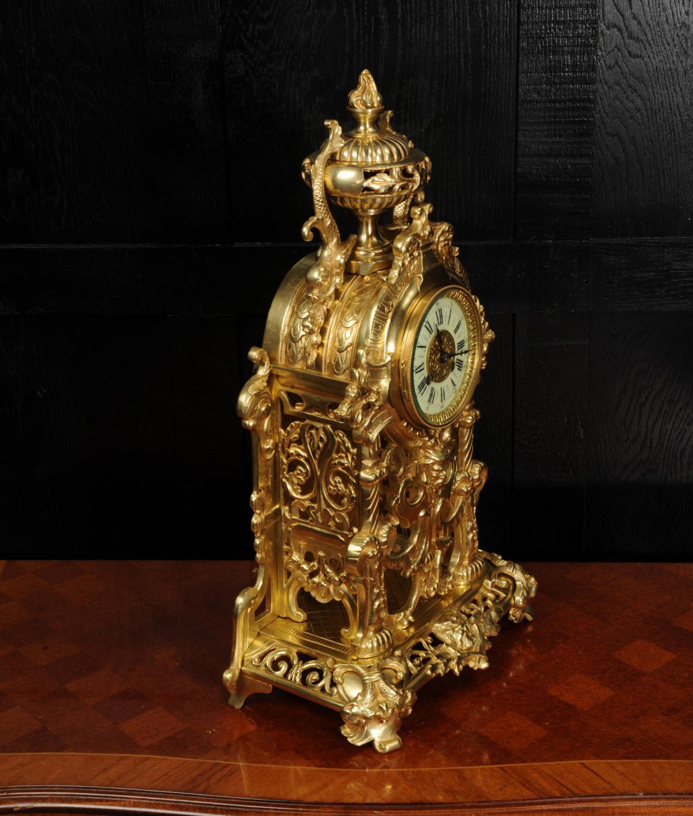 Large Gilt Bronze Antique French Baroque Clock by Louis Japy 6