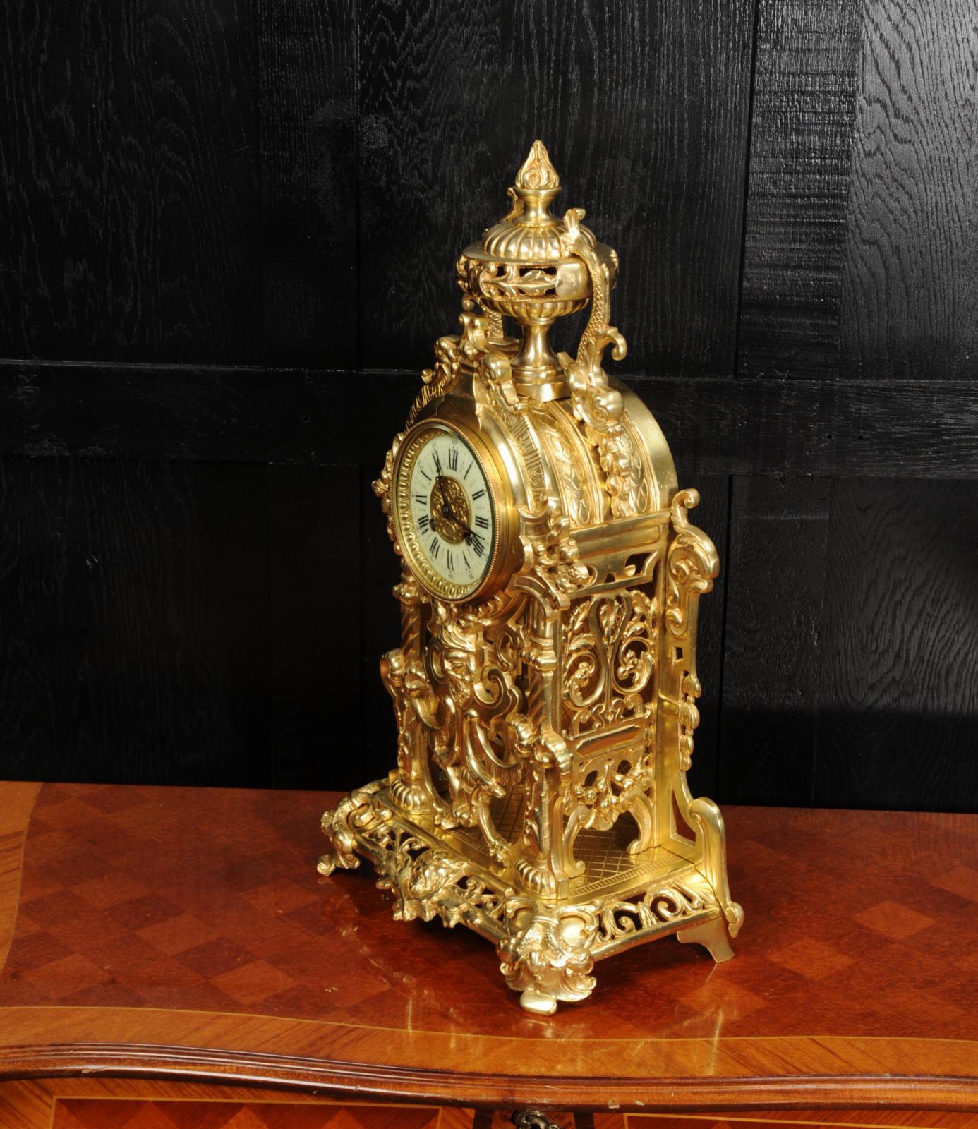 Large Gilt Bronze Antique French Baroque Clock by Louis Japy 7