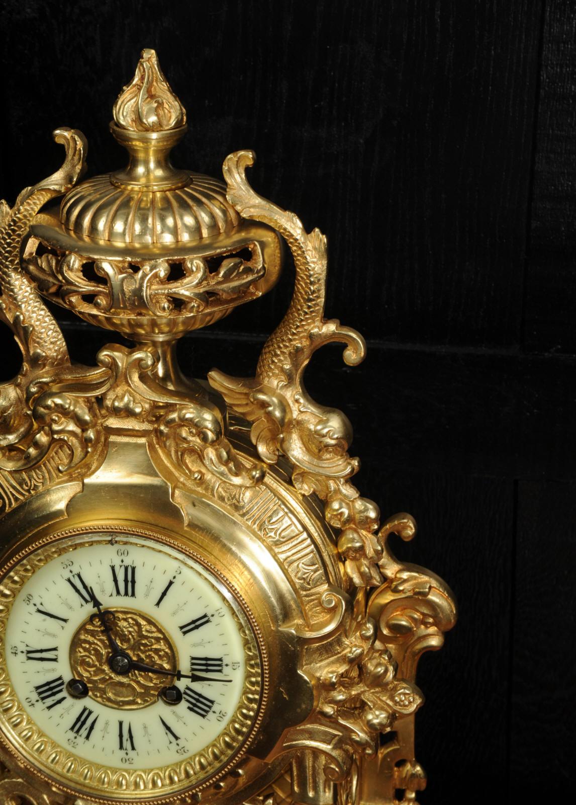 Large Gilt Bronze Antique French Baroque Clock by Louis Japy 8