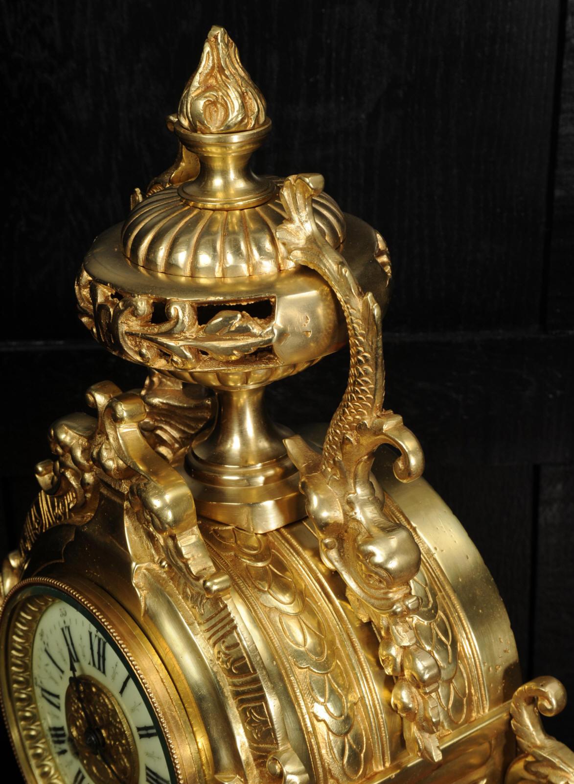 Large Gilt Bronze Antique French Baroque Clock by Louis Japy 9