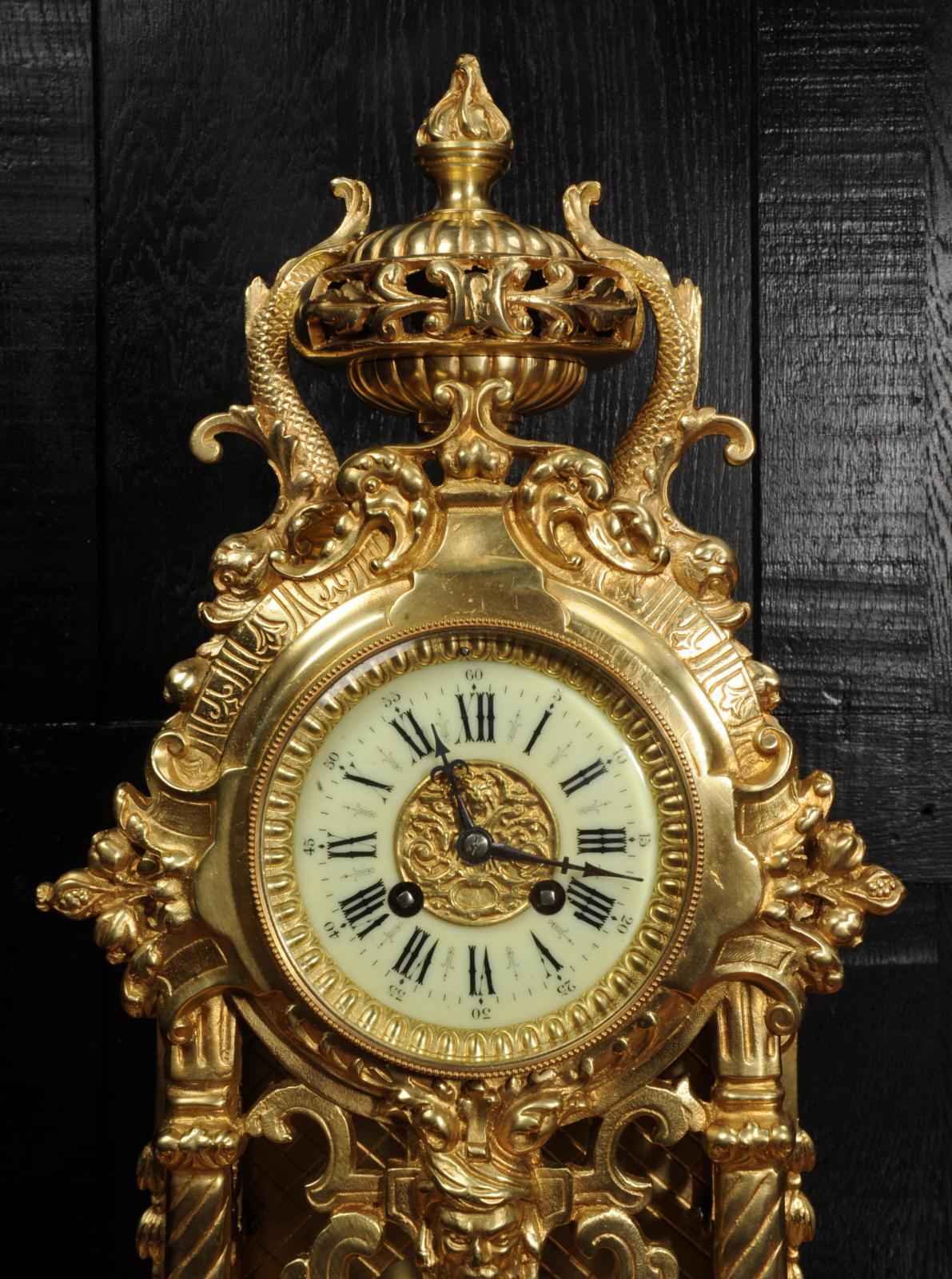 Large Gilt Bronze Antique French Baroque Clock by Louis Japy 12