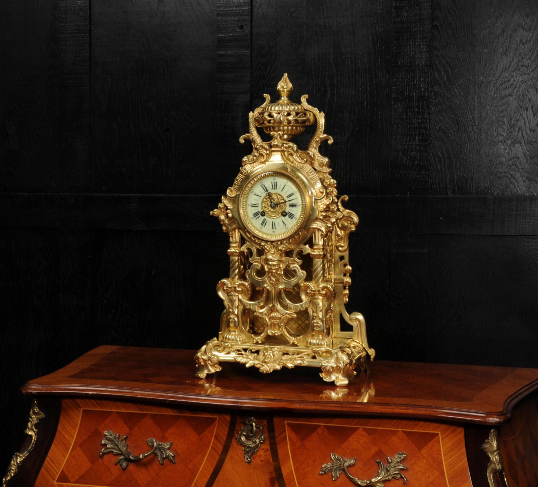 Large Gilt Bronze Antique French Baroque Clock by Louis Japy In Good Condition In Belper, Derbyshire