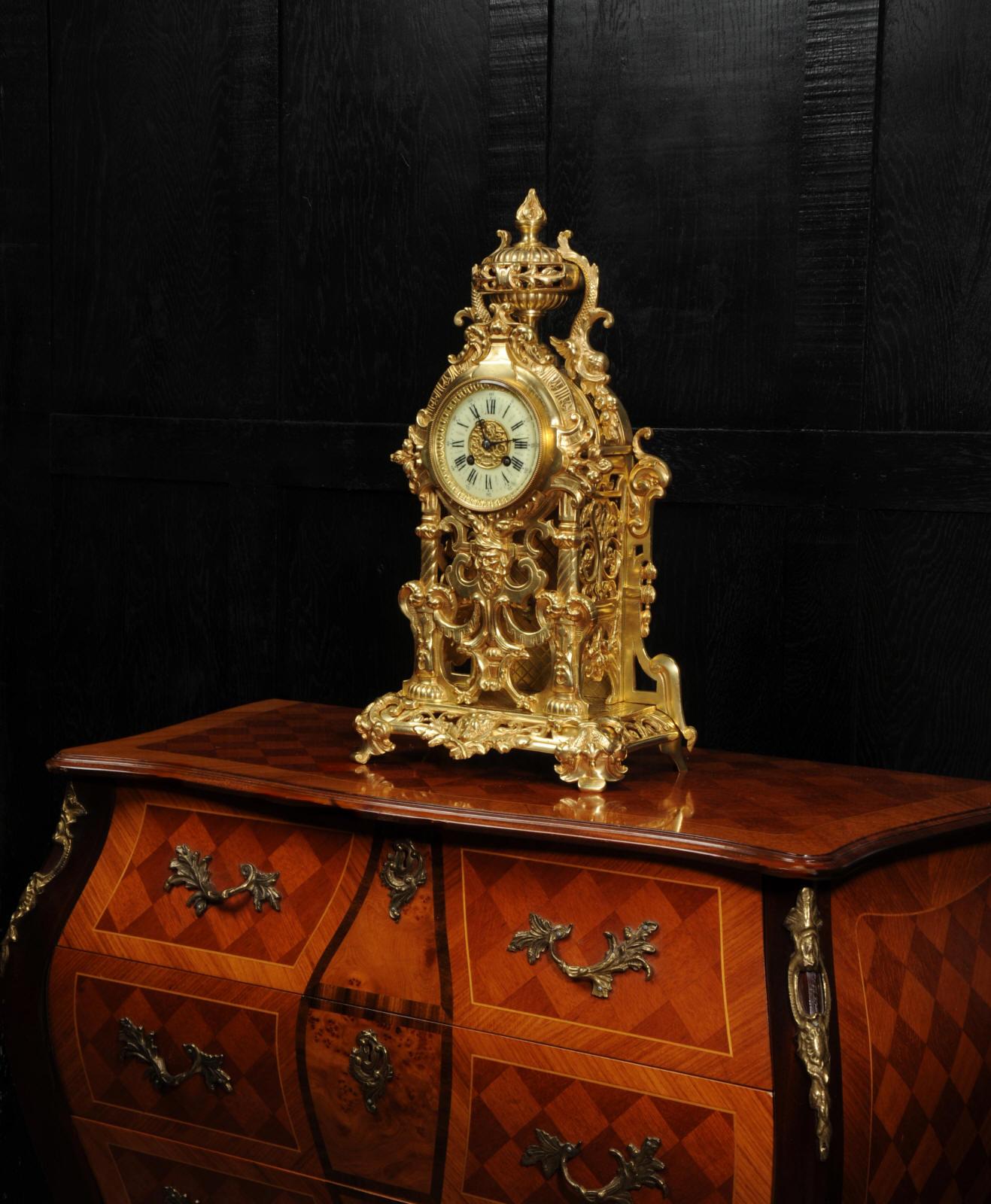 Large Gilt Bronze Antique French Baroque Clock by Louis Japy 2