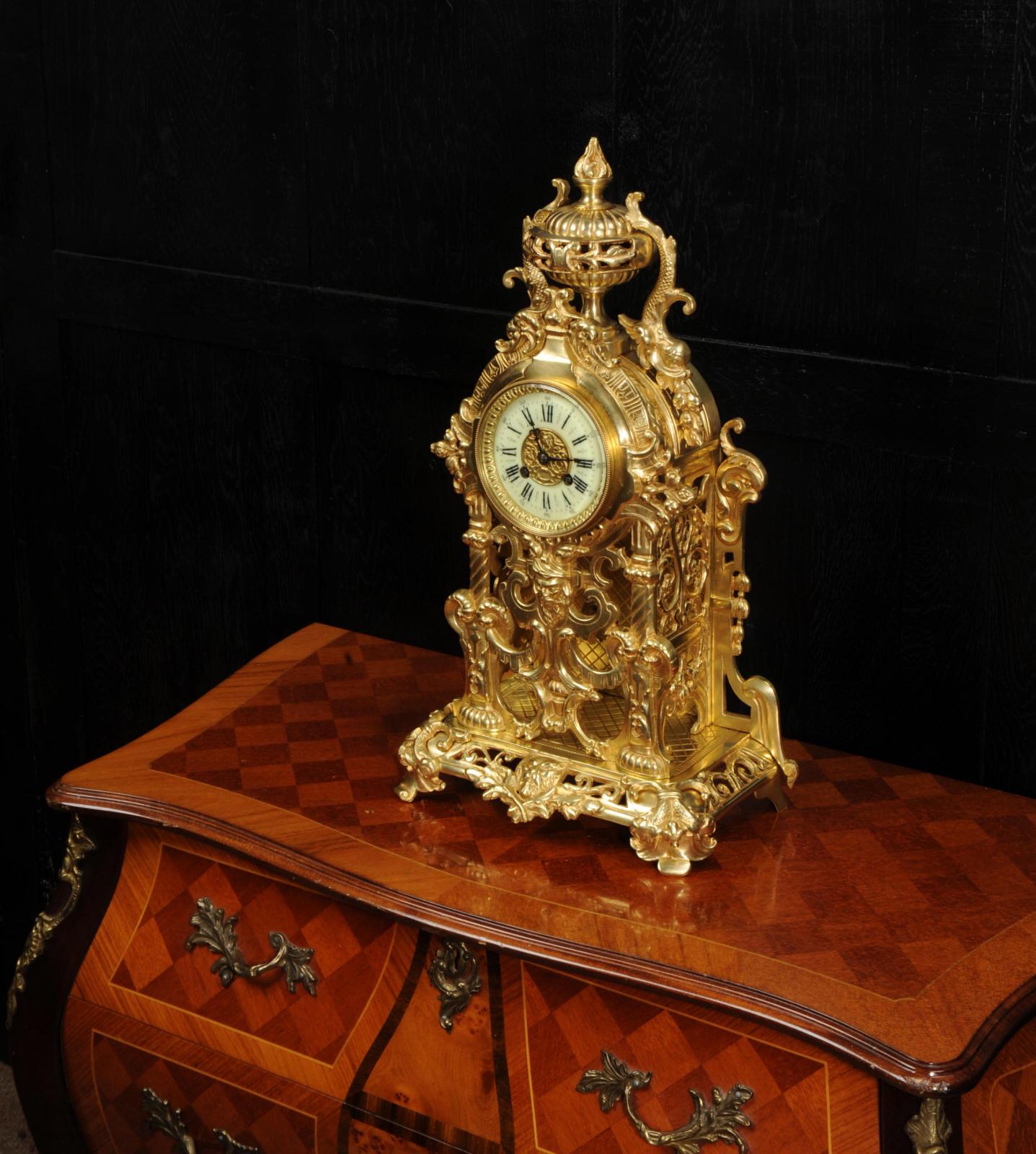 Large Gilt Bronze Antique French Baroque Clock by Louis Japy 3