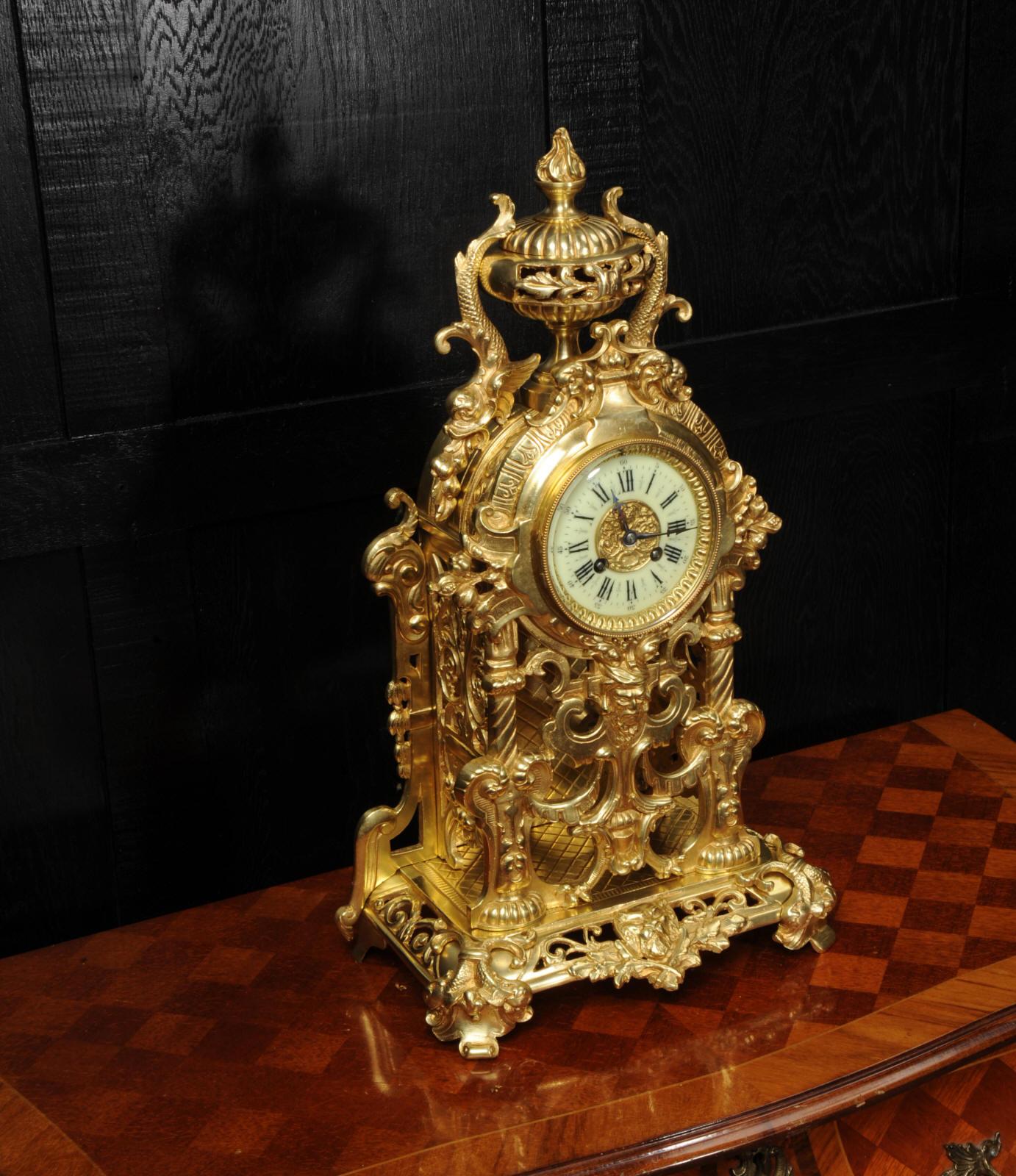 Large Gilt Bronze Antique French Baroque Clock by Louis Japy 5