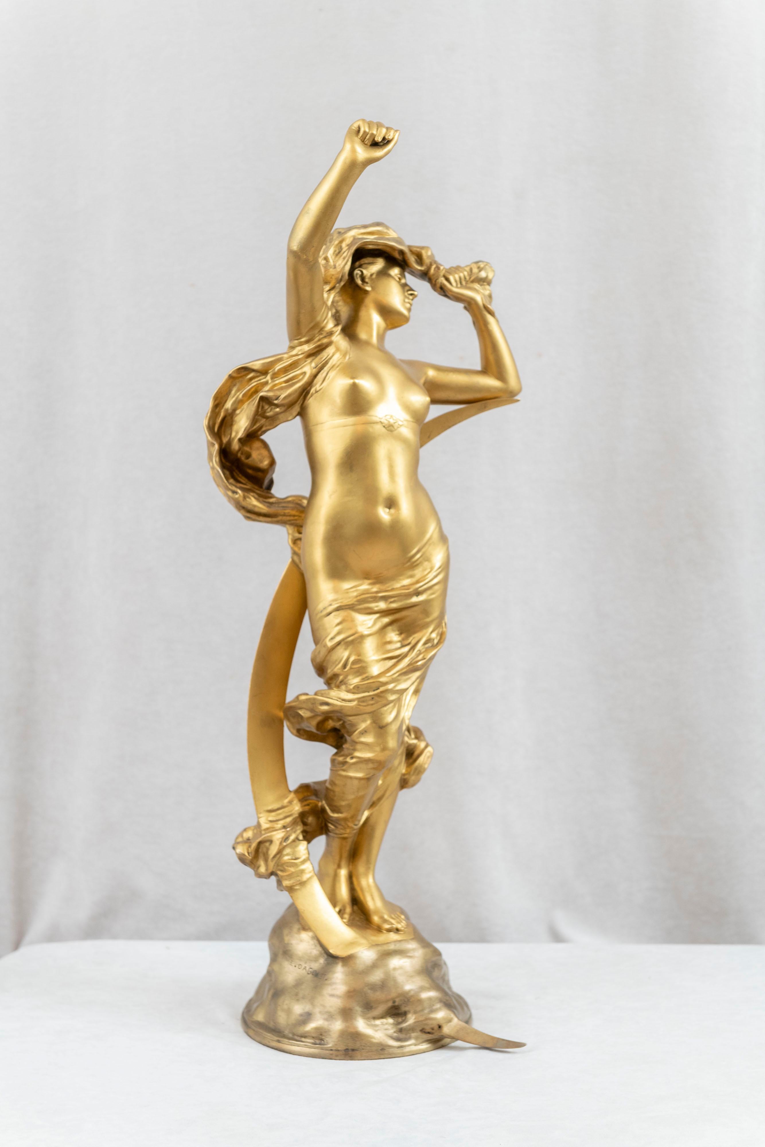 Large Gilt Bronze Art Nouveau Maiden, 