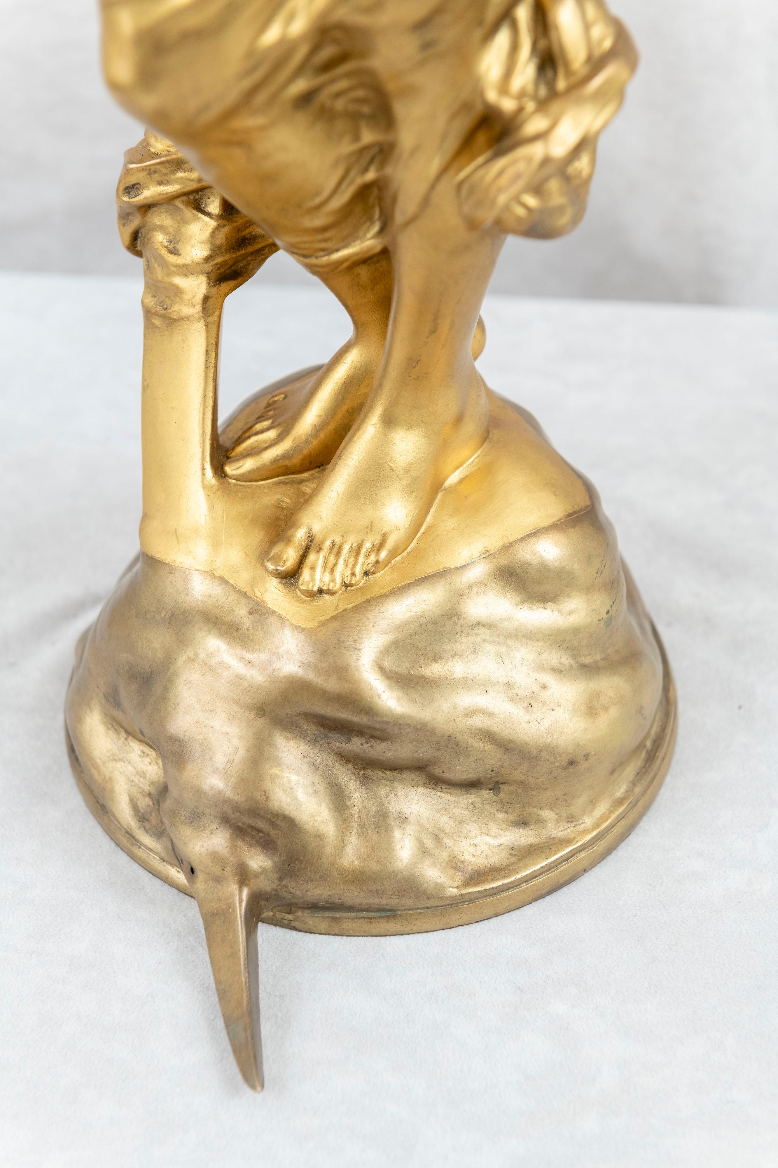 19th Century Large Gilt Bronze Art Nouveau Maiden, 