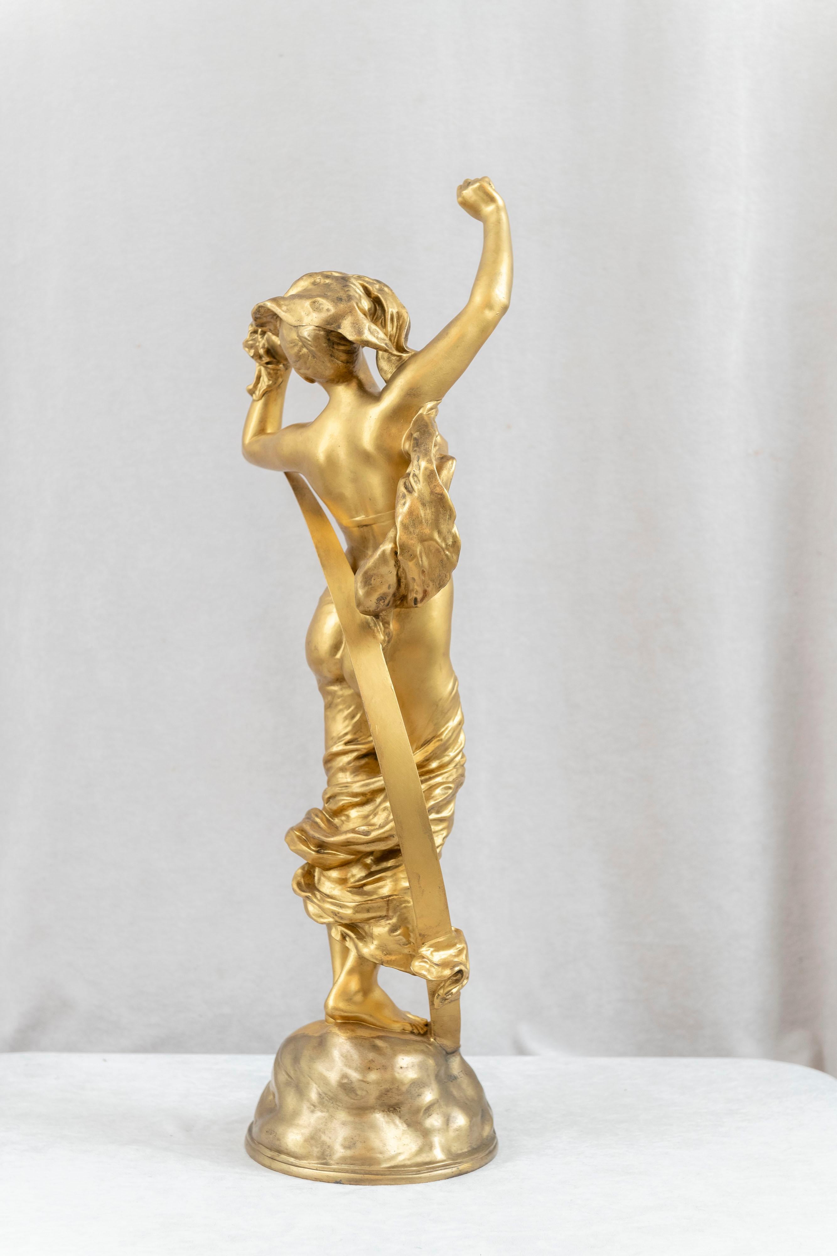 Large Gilt Bronze Art Nouveau Maiden, 