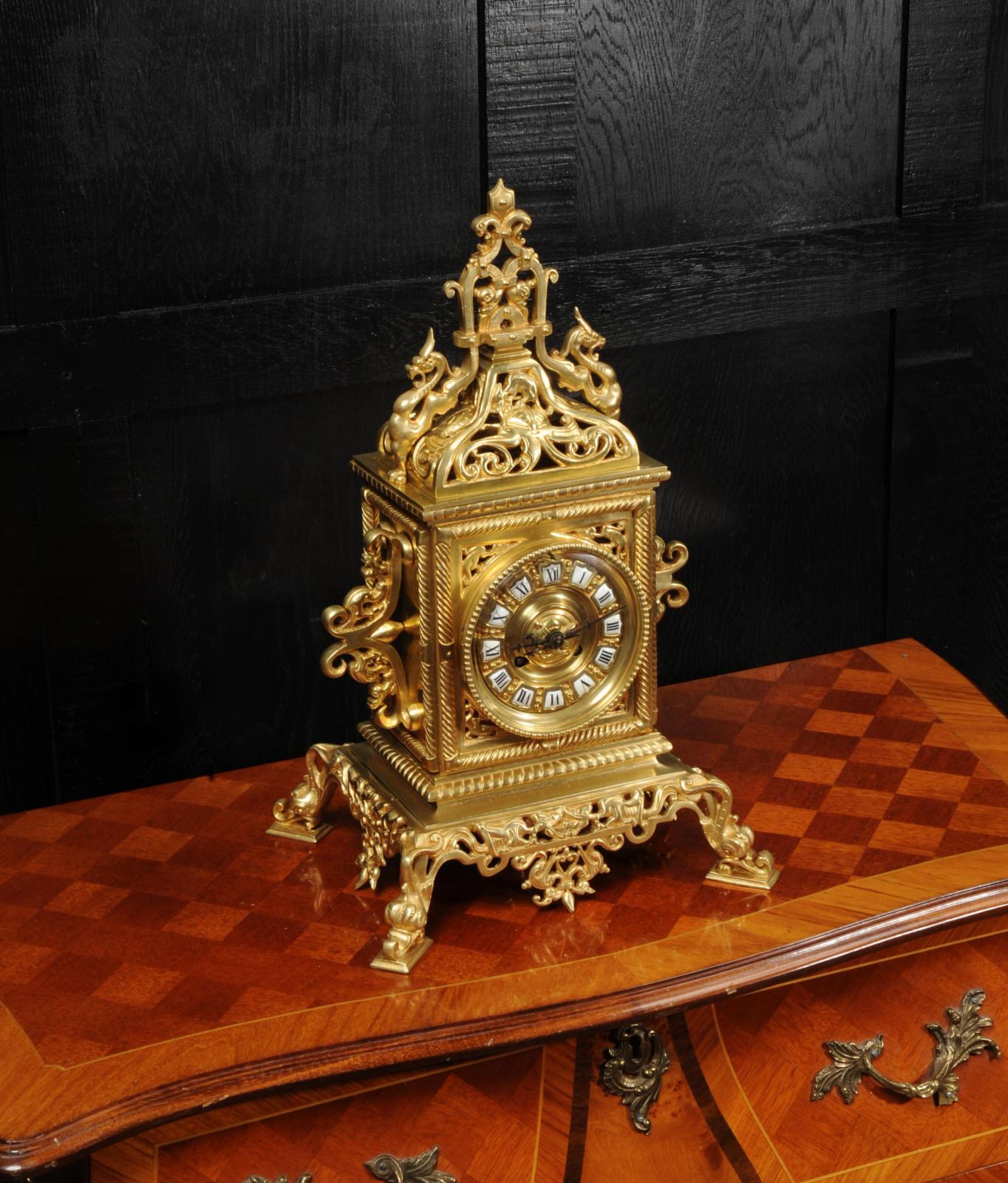 Large Gilt Bronze Baroque Table Clock, The Sea 5
