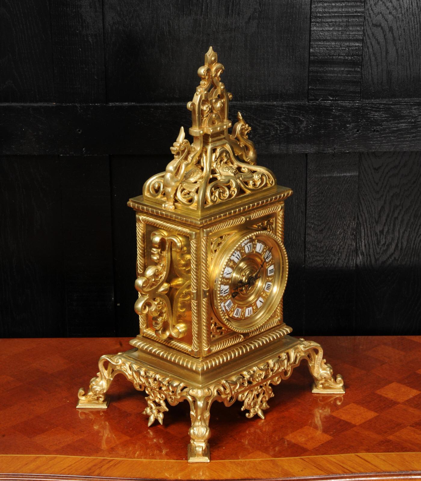 Large Gilt Bronze Baroque Table Clock, The Sea 6