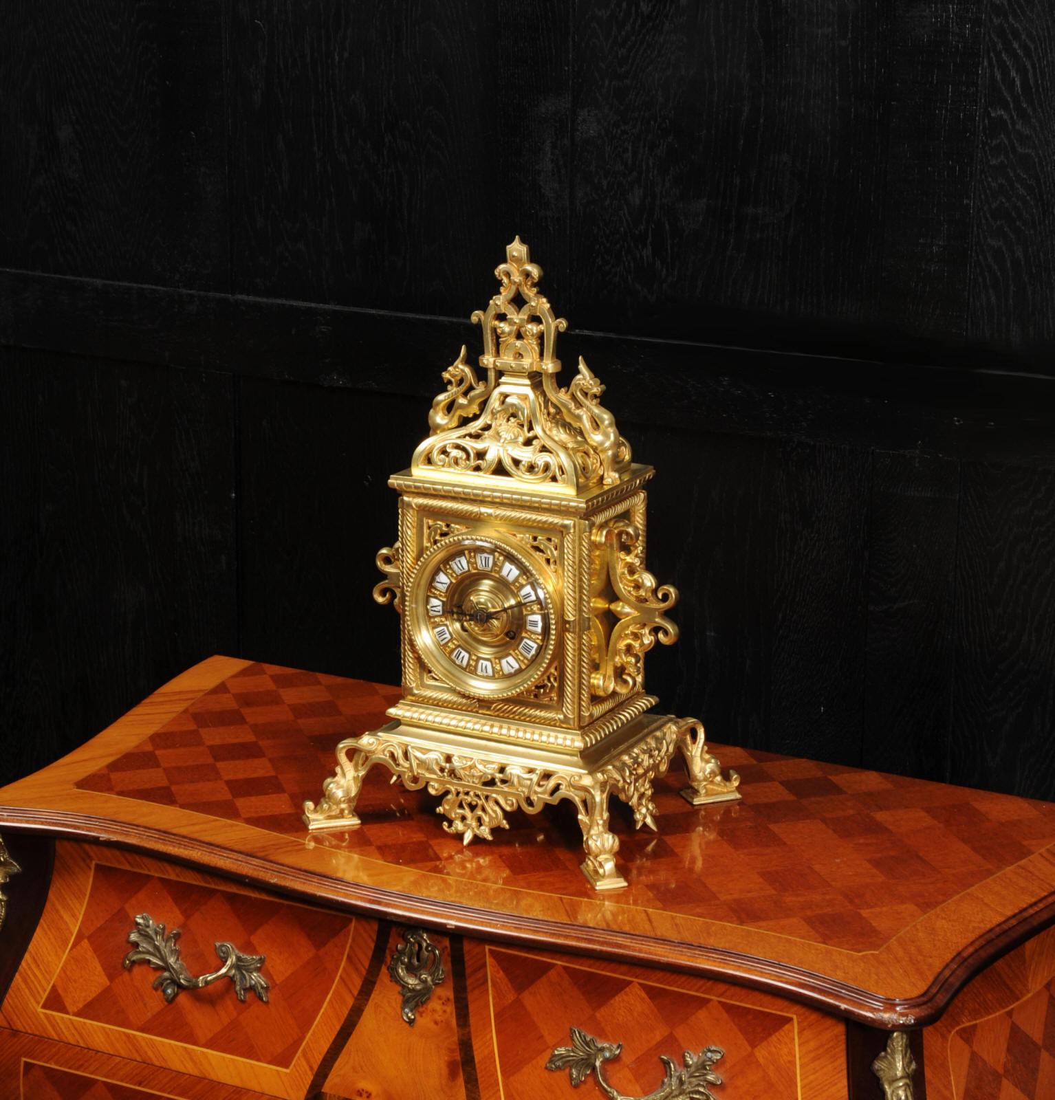 Large Gilt Bronze Baroque Table Clock, The Sea 7