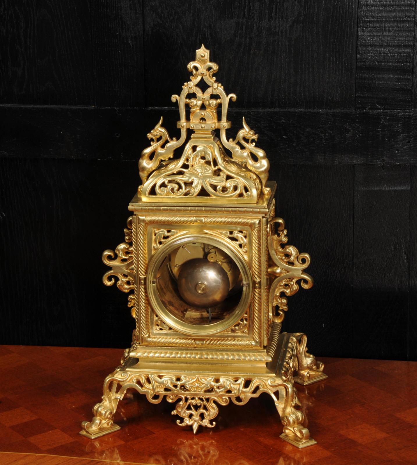 Large Gilt Bronze Baroque Table Clock, The Sea 8