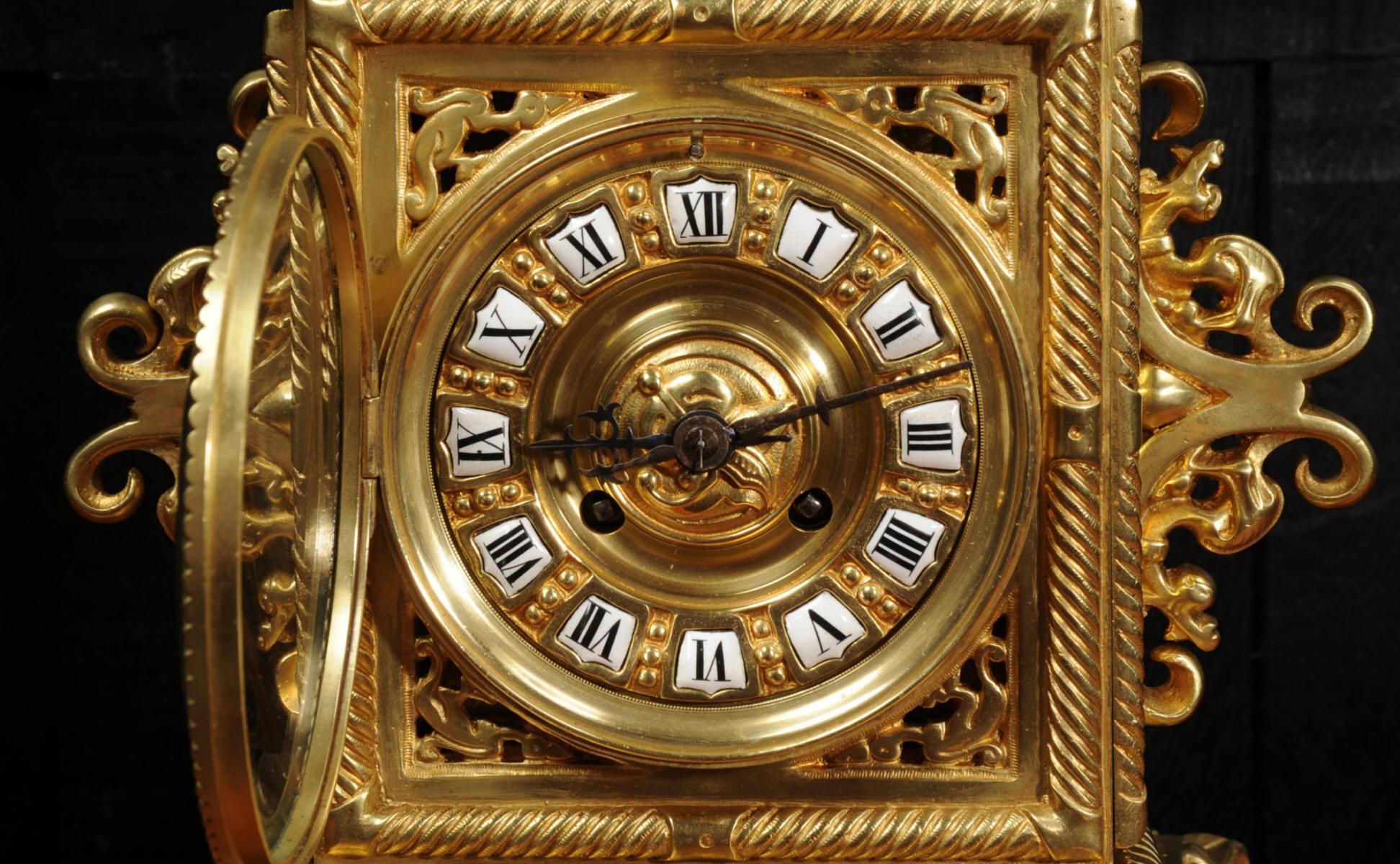 Large Gilt Bronze Baroque Table Clock, The Sea 9