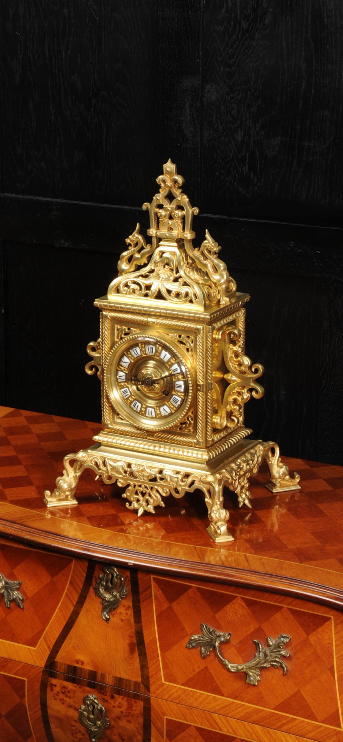 French Large Gilt Bronze Baroque Table Clock, The Sea