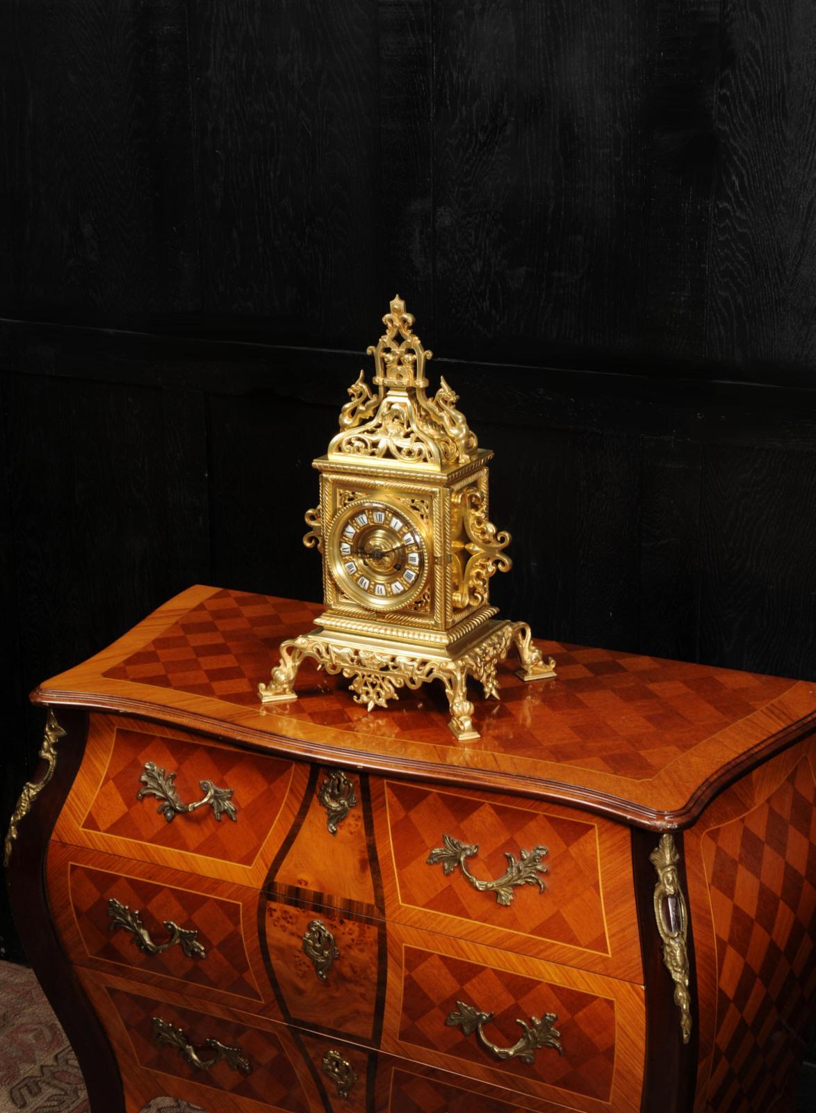 Large Gilt Bronze Baroque Table Clock, The Sea In Good Condition In Belper, Derbyshire