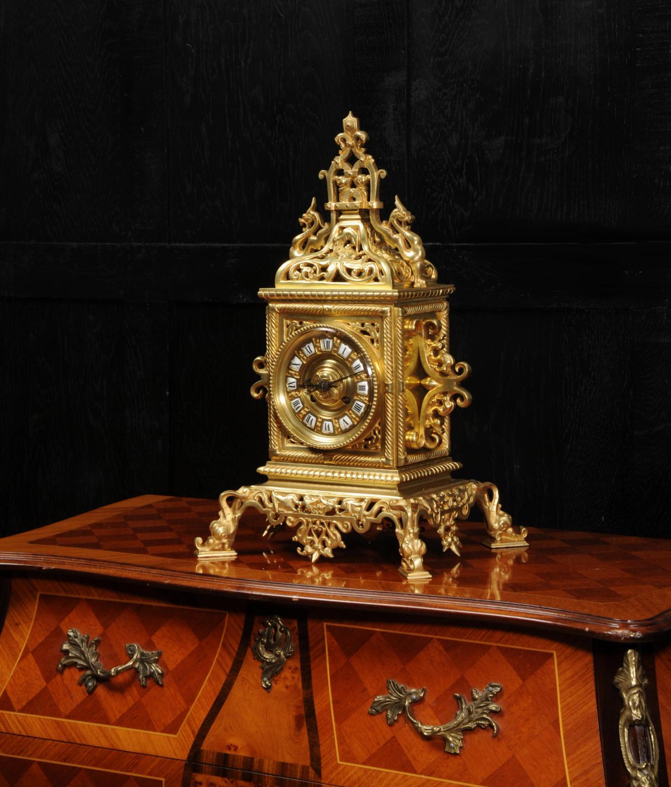 19th Century Large Gilt Bronze Baroque Table Clock, The Sea
