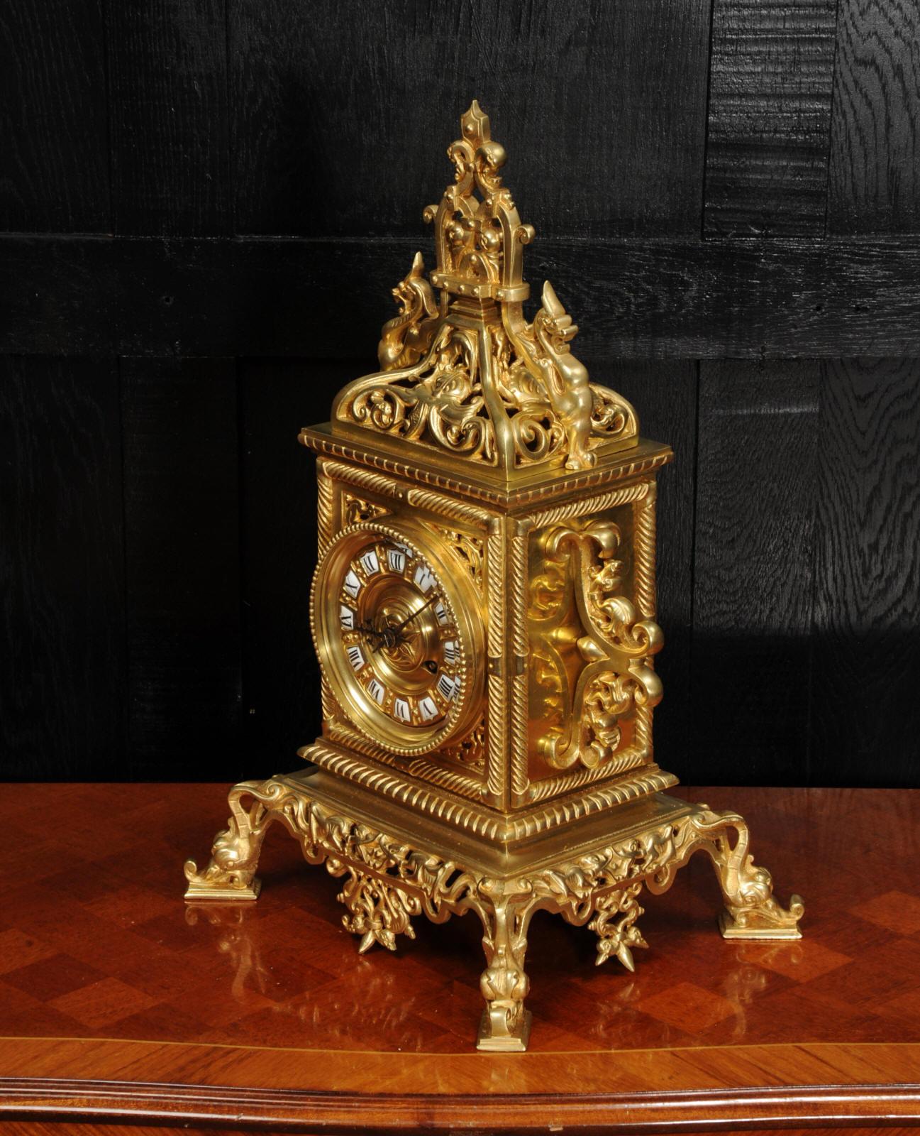 Large Gilt Bronze Baroque Table Clock, The Sea 3