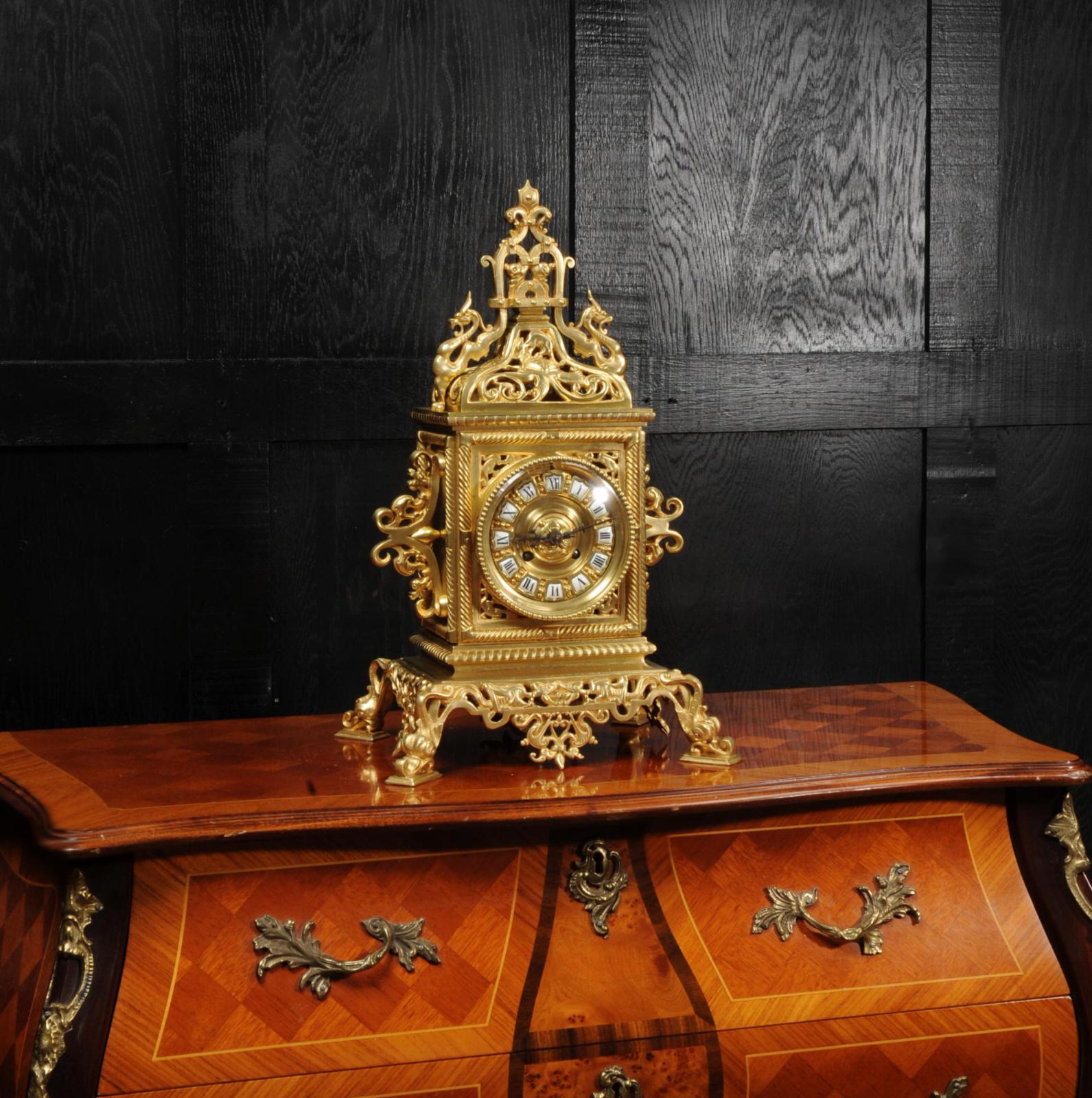 Large Gilt Bronze Baroque Table Clock, The Sea 4