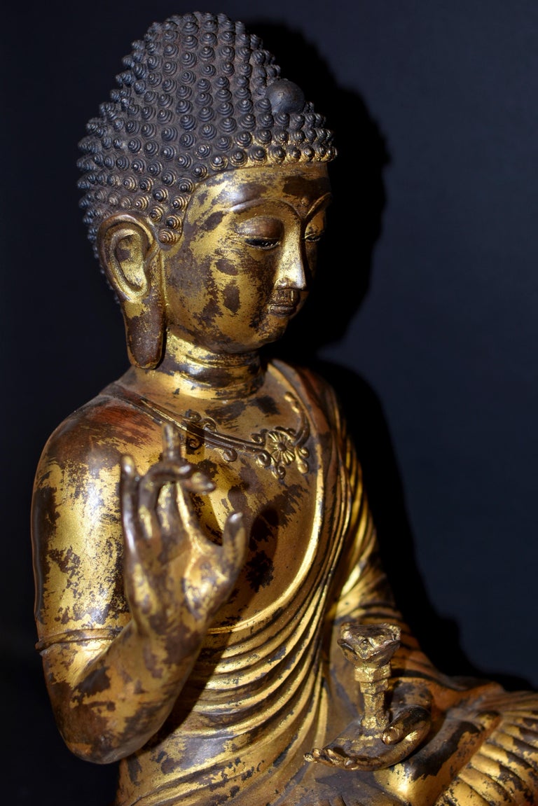 Large Gilt Bronze Buddha Young Shakyimuni Statue 29 lb  For Sale 11