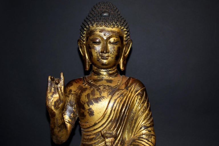 Cast Large Gilt Bronze Buddha Young Shakyimuni Statue 29 lb  For Sale