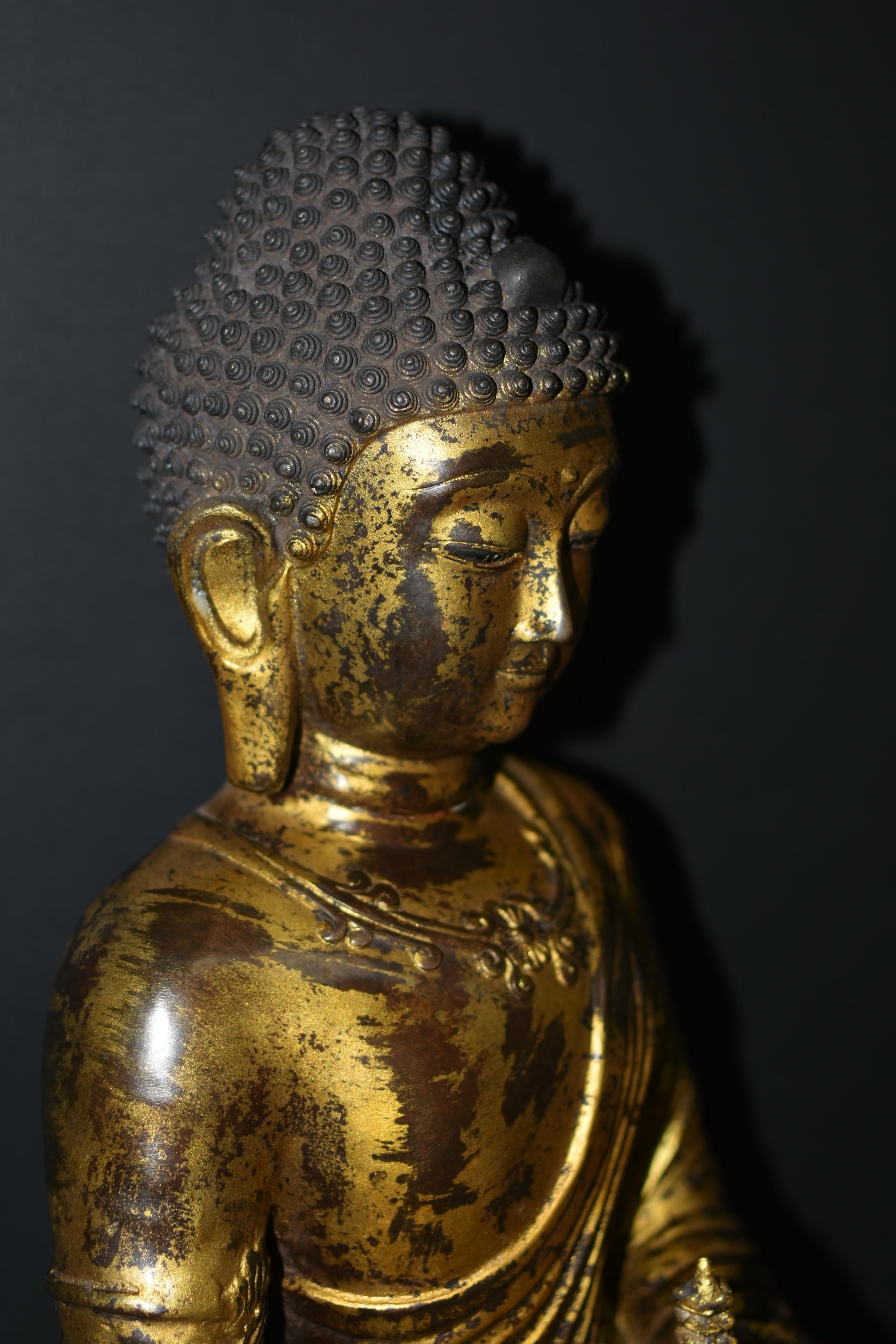 Große vergoldete Bronze Buddha Young Shakyimuni Statue 31 Lb im Angebot 3