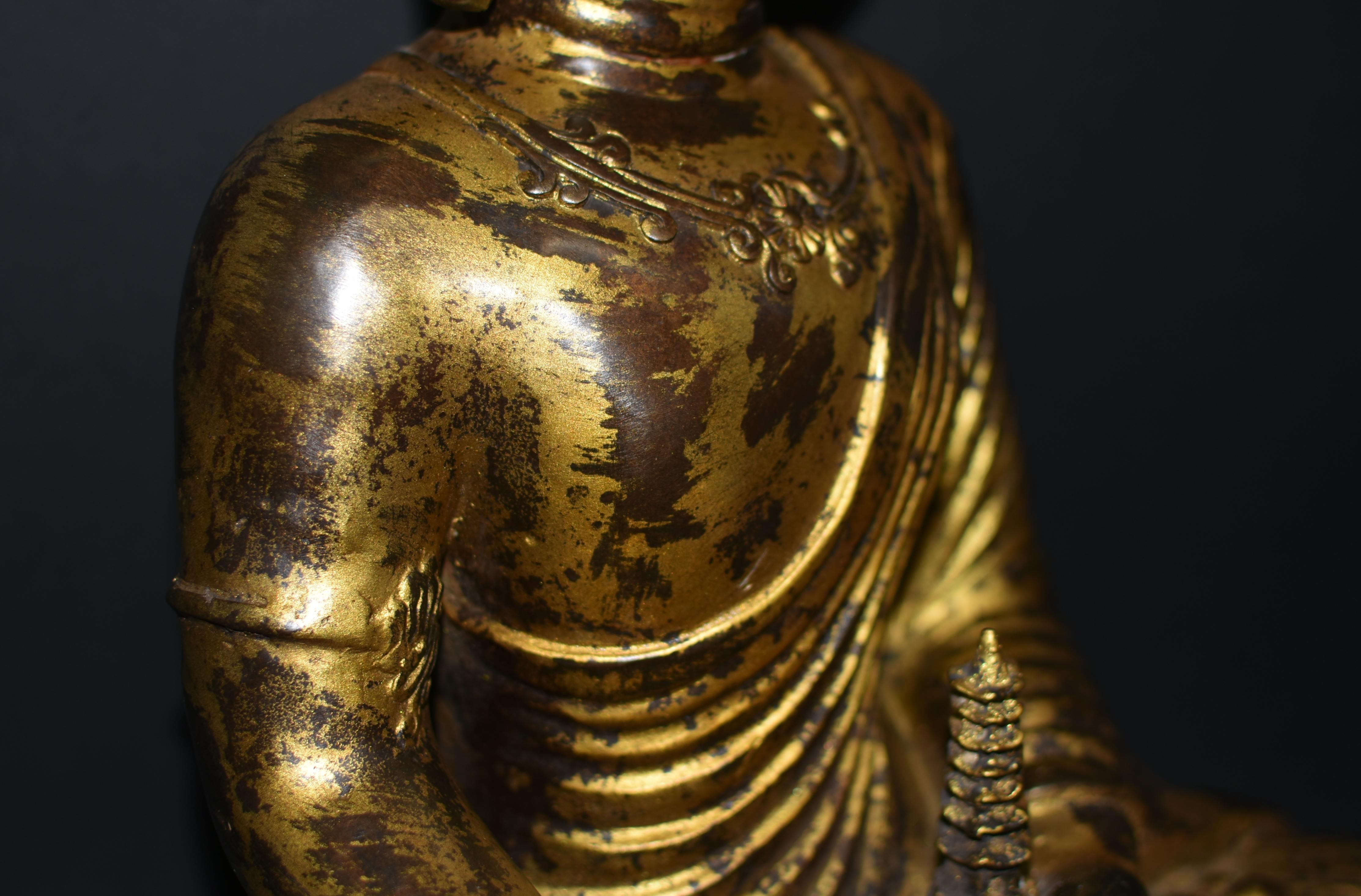 Große vergoldete Bronze Buddha Young Shakyimuni Statue 31 Lb im Angebot 5