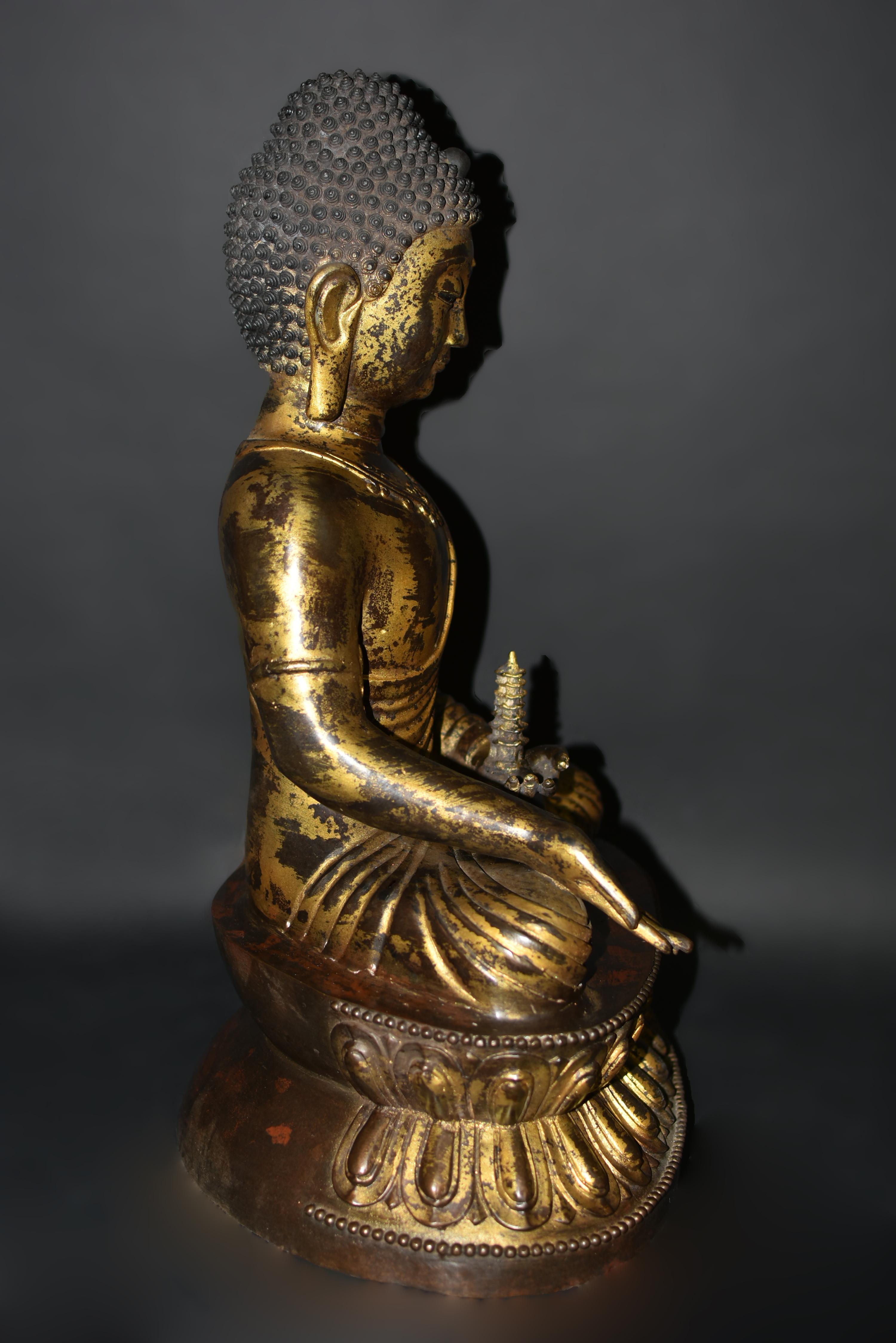 Große vergoldete Bronze Buddha Young Shakyimuni Statue 31 Lb im Angebot 7