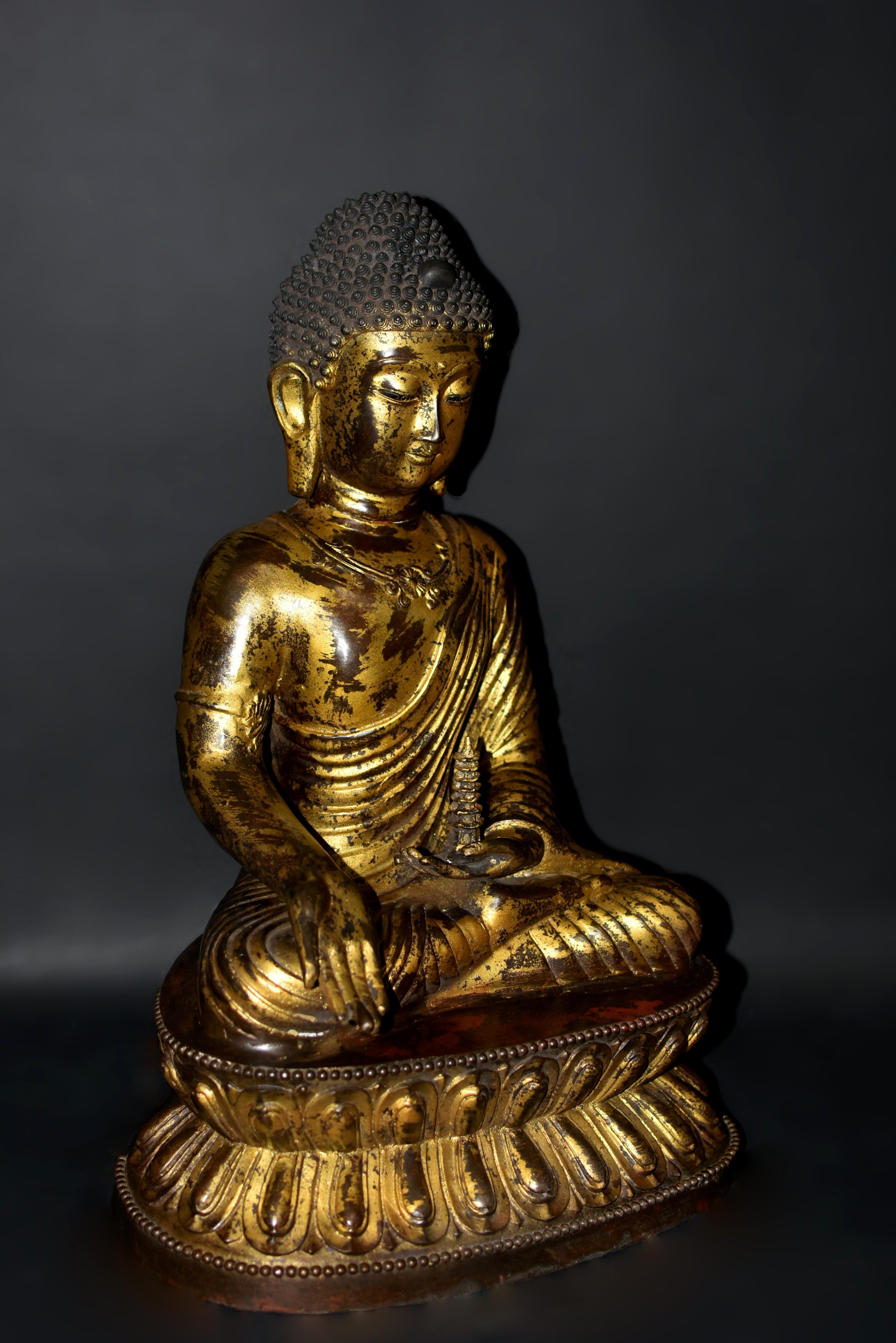 Große vergoldete Bronze Buddha Young Shakyimuni Statue 31 Lb im Angebot 8