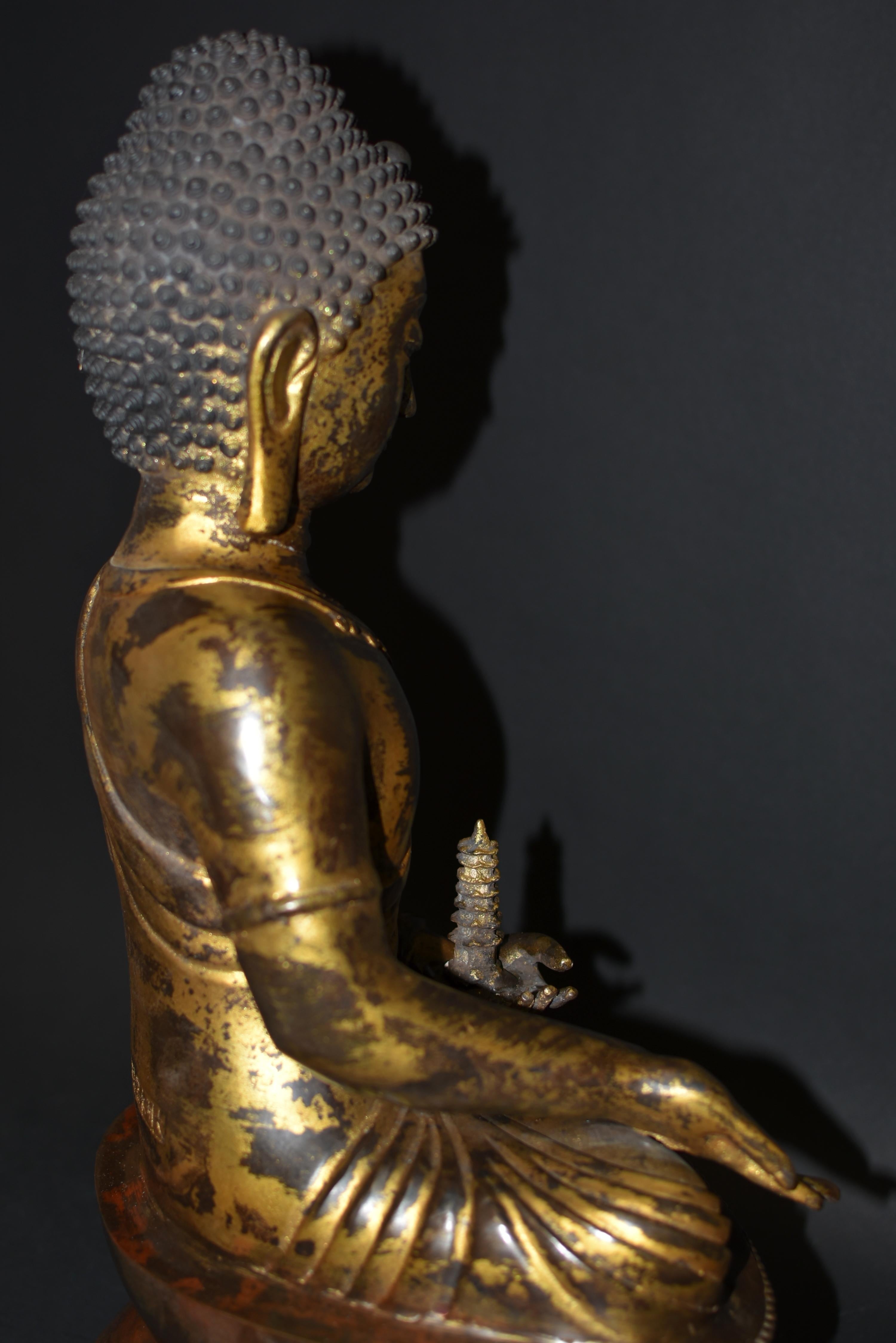 Große vergoldete Bronze Buddha Young Shakyimuni Statue 31 Lb im Angebot 13
