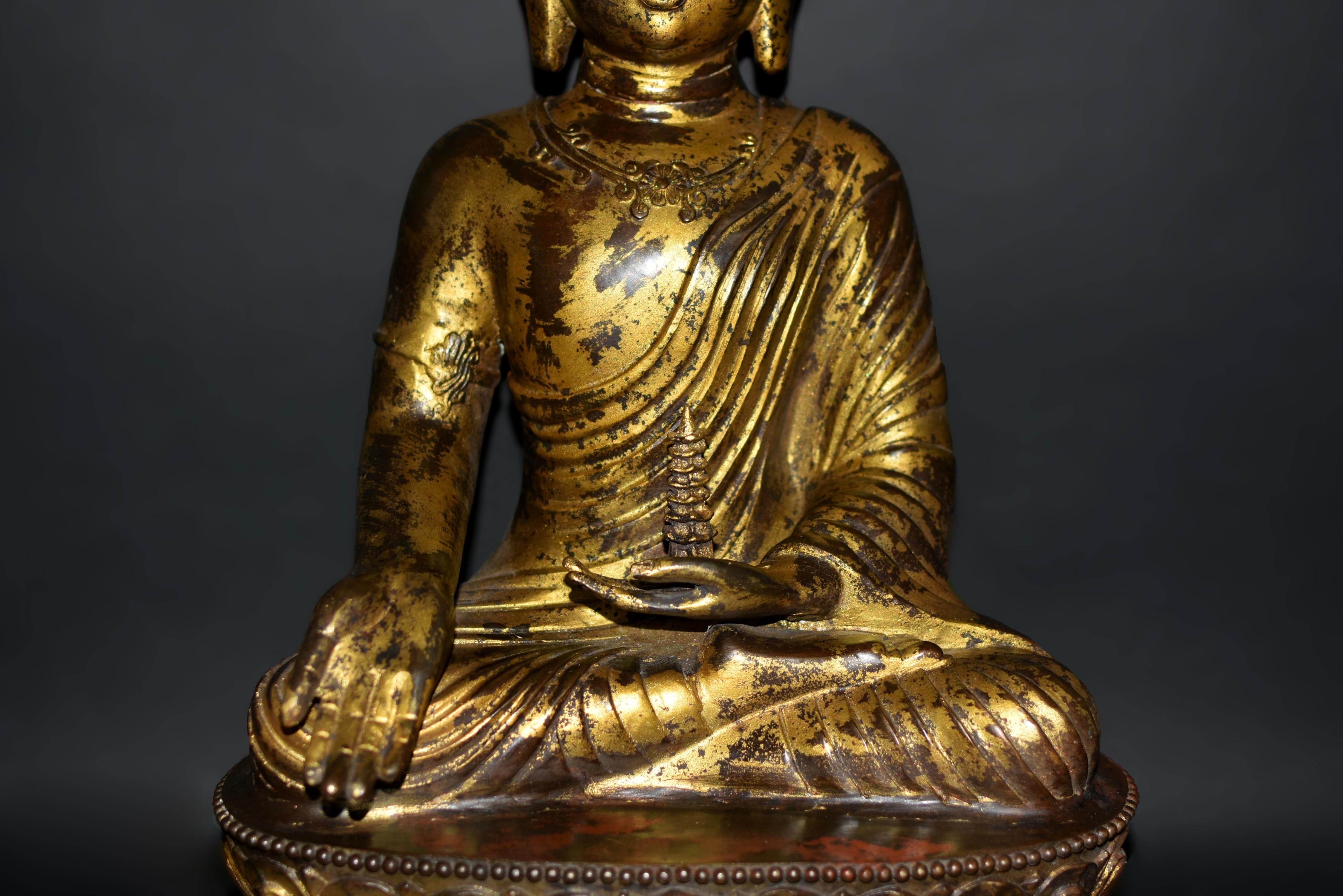 Chinese Large Gilt Bronze Buddha Young Shakyimuni Statue 31 Lb For Sale