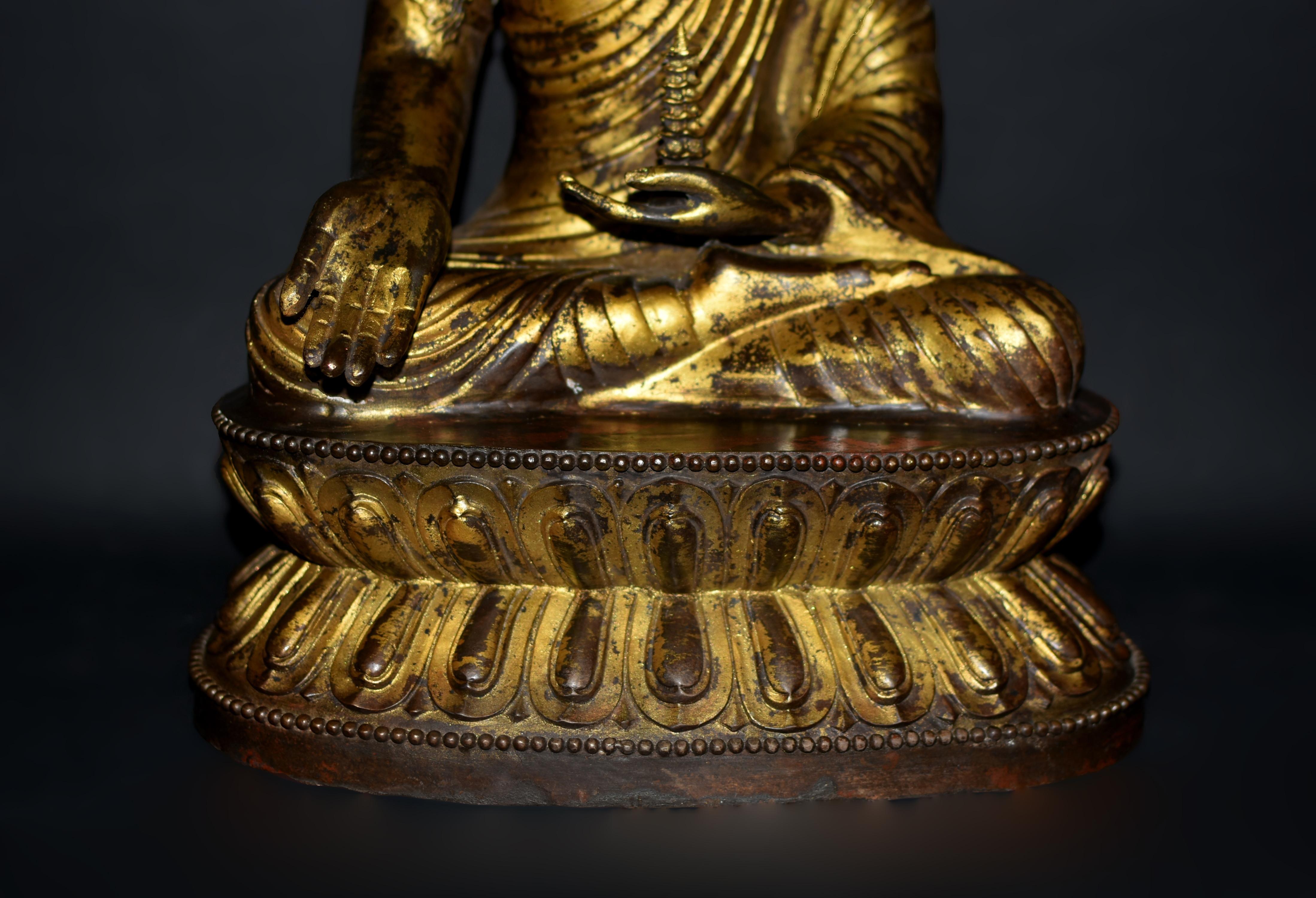 Cast Large Gilt Bronze Buddha Young Shakyimuni Statue 31 Lb For Sale