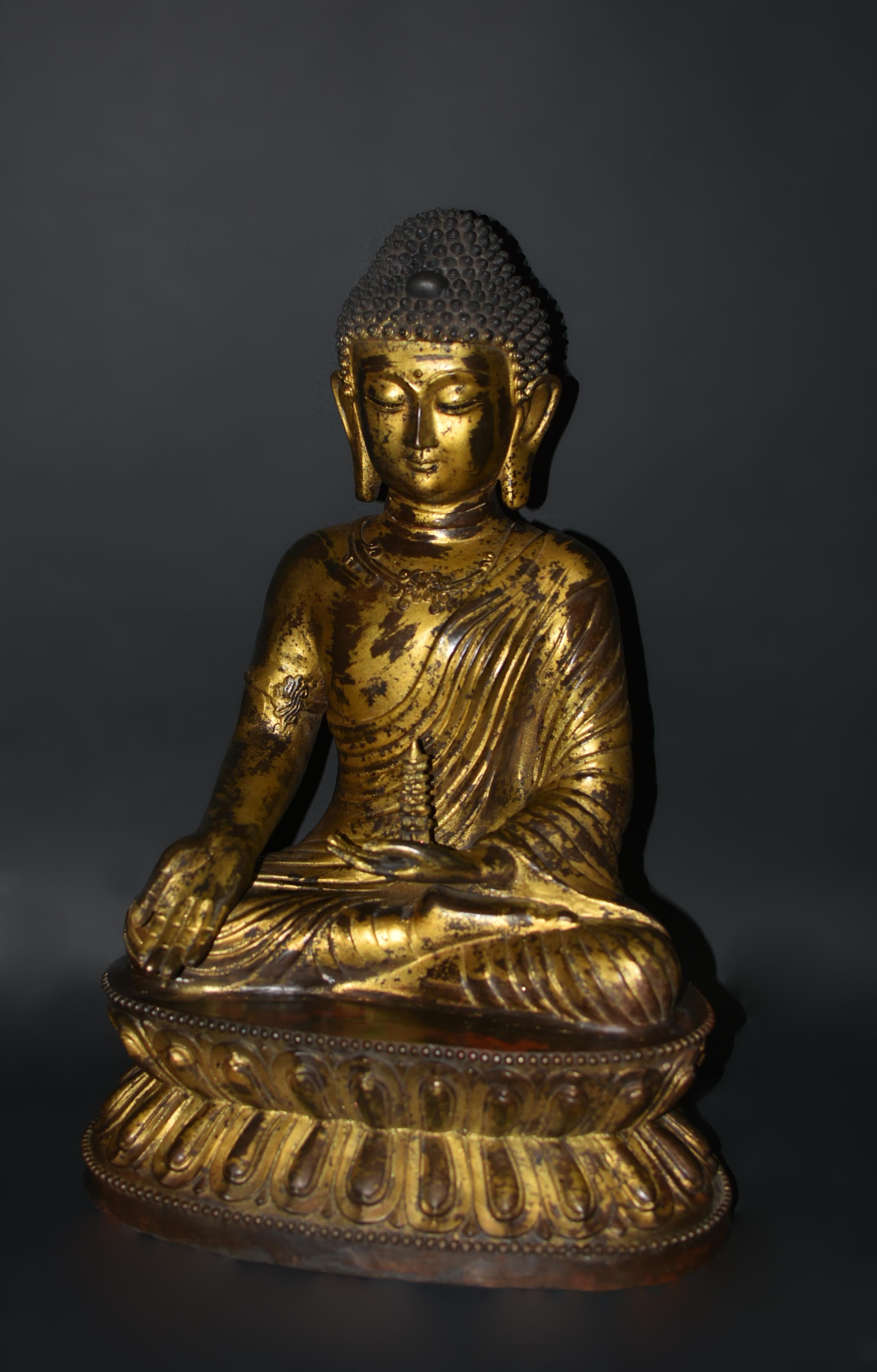 Large Gilt Bronze Buddha Young Shakyimuni Statue 31 Lb In Good Condition For Sale In Somis, CA