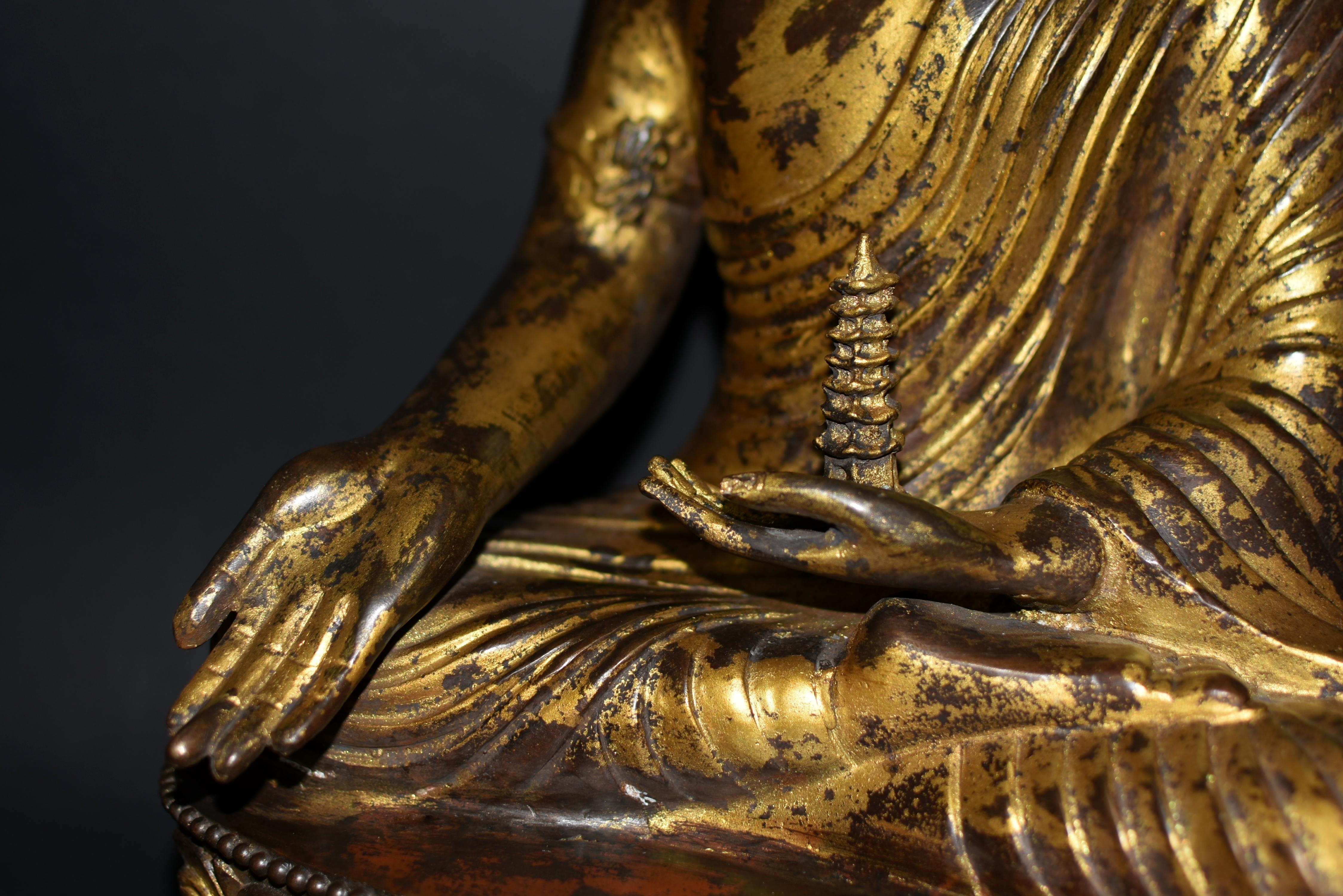 Large Gilt Bronze Buddha Young Shakyimuni Statue 31 Lb For Sale 1