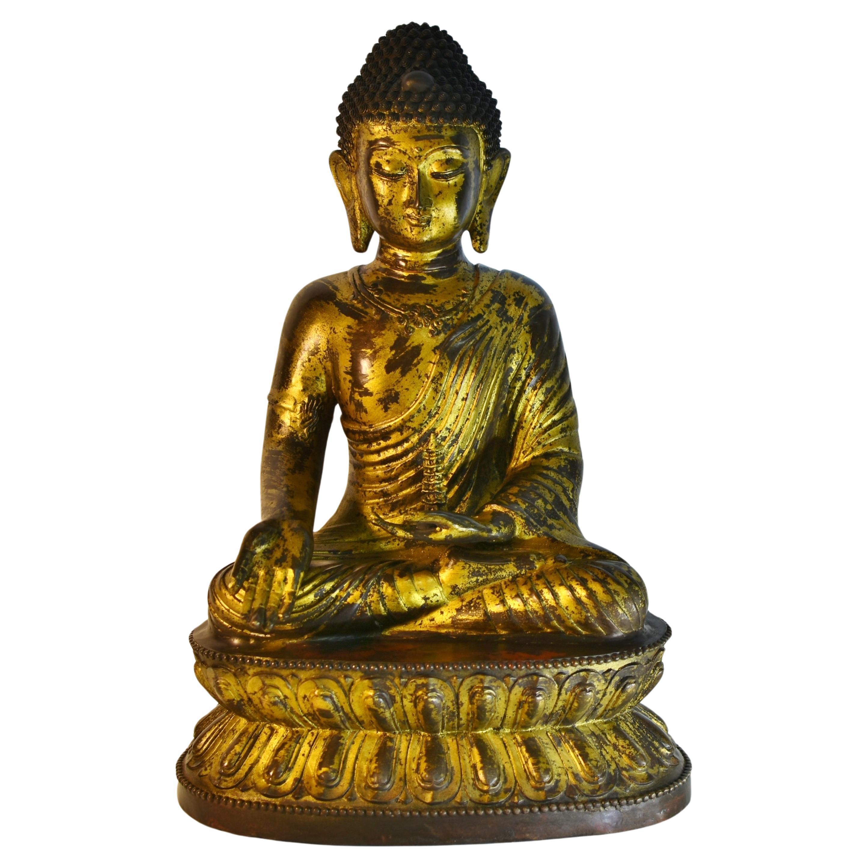 Grande statue de Bouddha Shakyimuni en bronze doré jeune, 31 livres