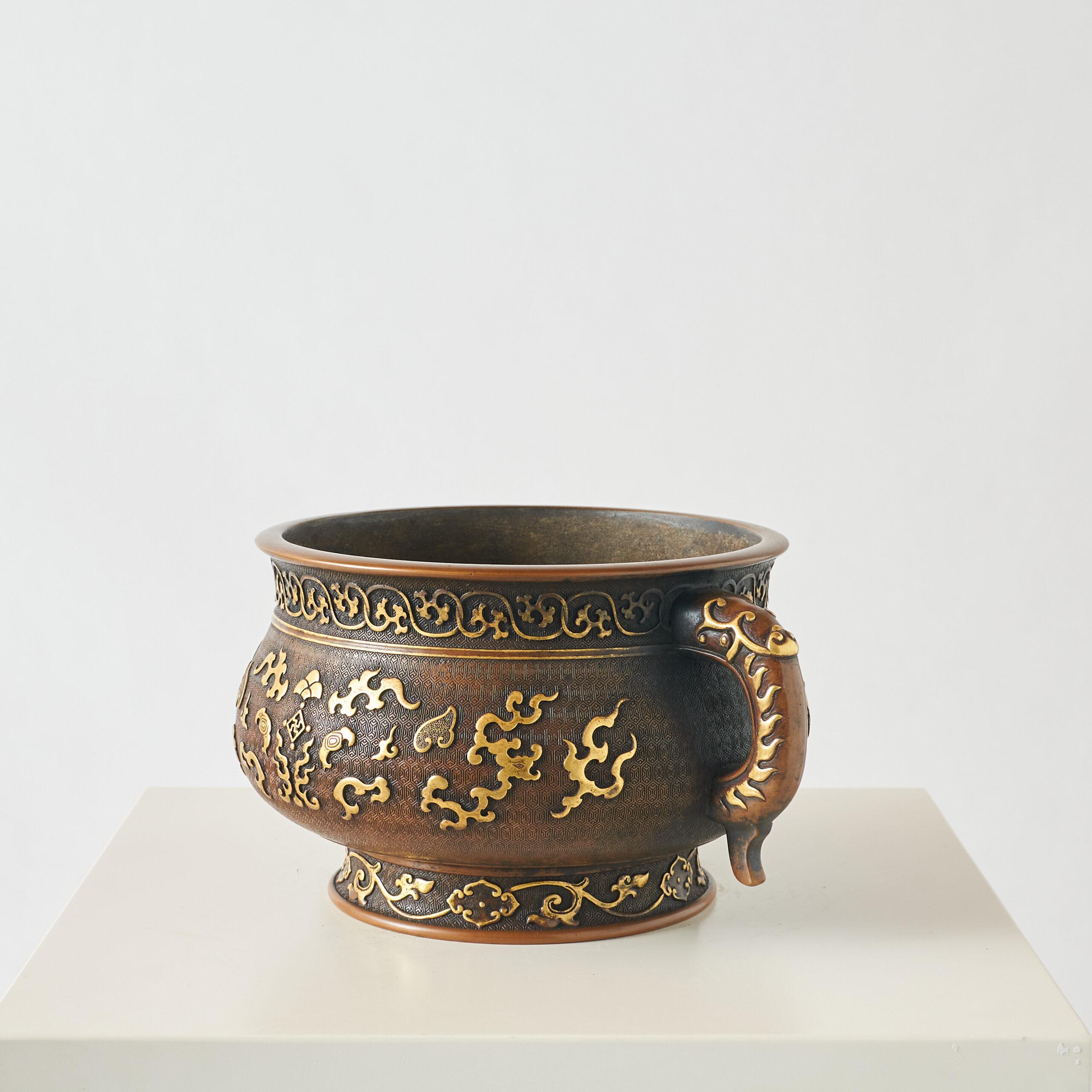 Chinese Large Gilt Bronze Censer For Sale